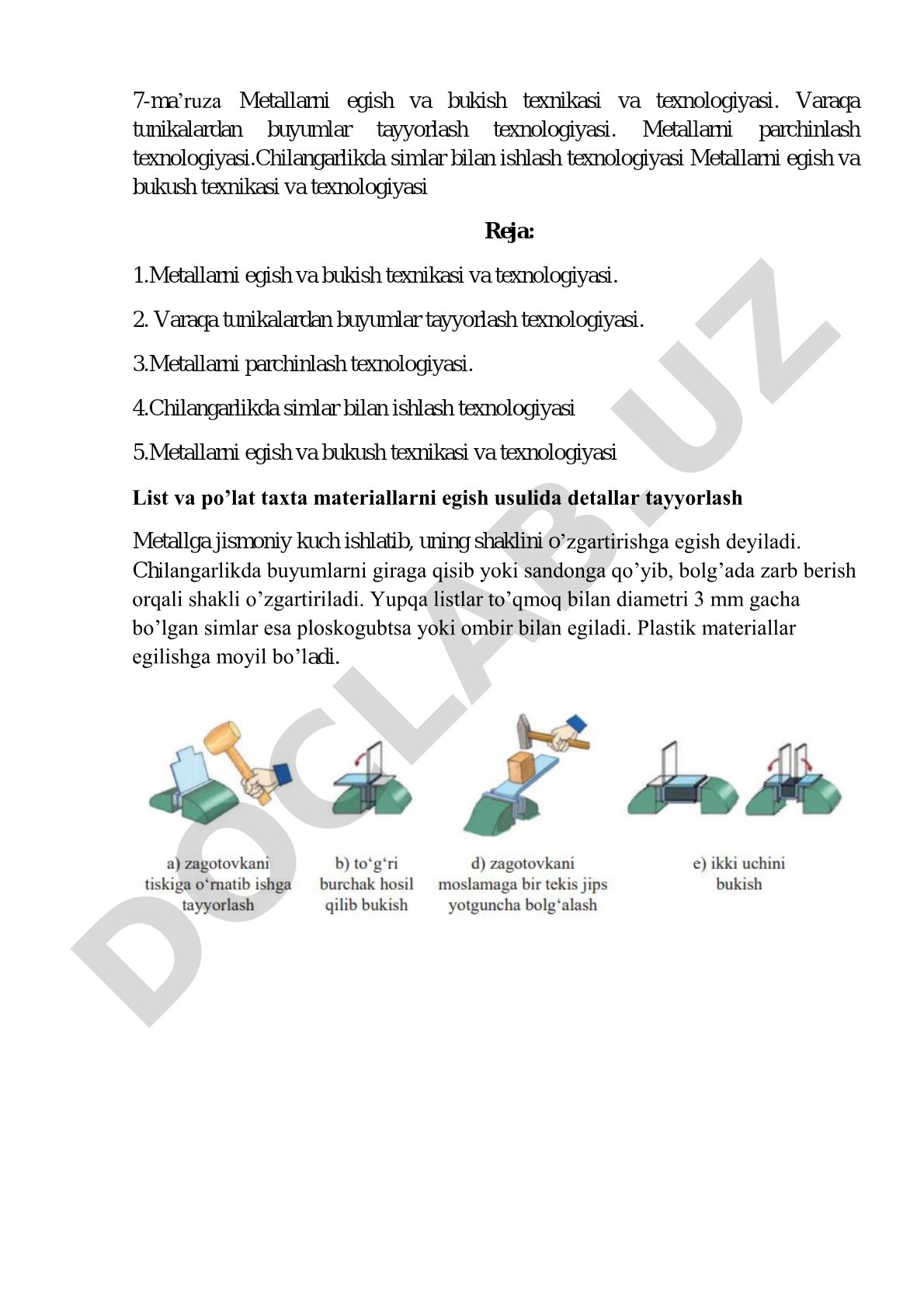 Metallarni egish va bukish texnikasi va texnologiyasi