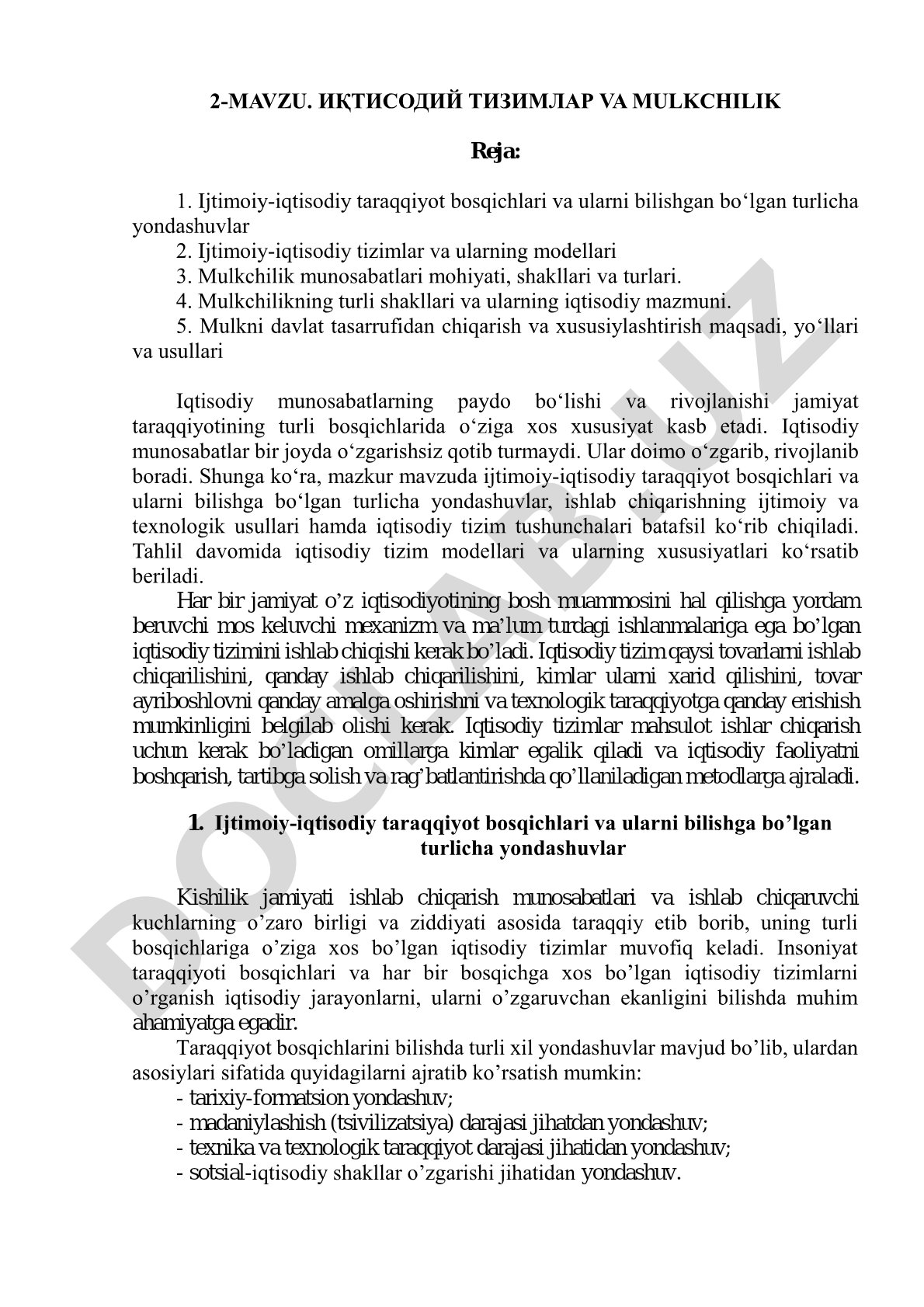 Iqtisodiy tizimlar va mulkchilik