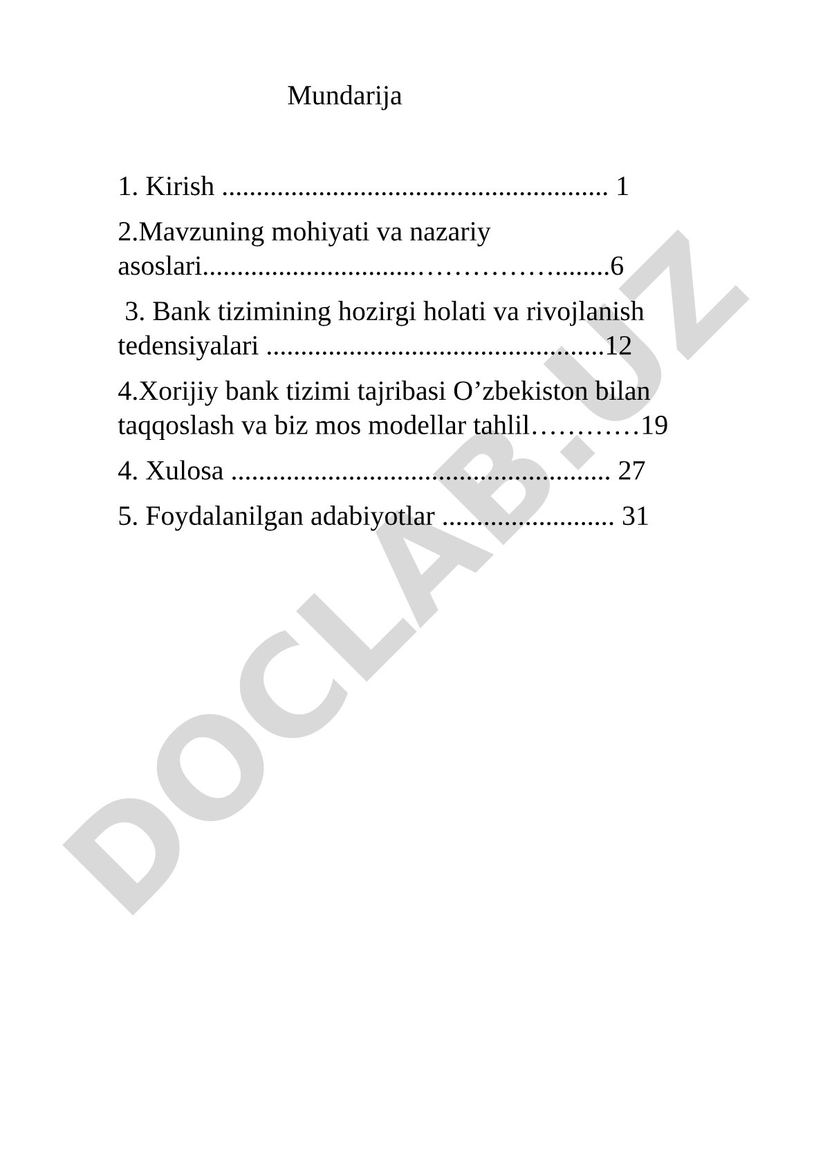 Bank tizimining hozirgi holati va rivojlanish tendensiyalari