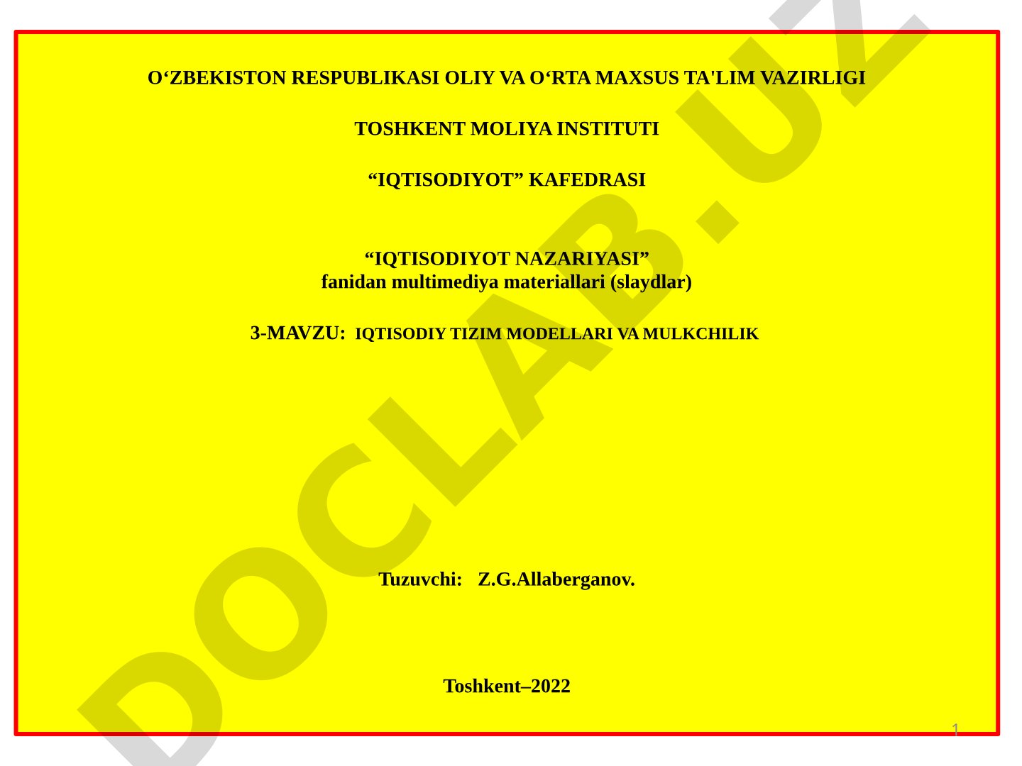 Iqtisodiy tizim modellari va mulkchilik