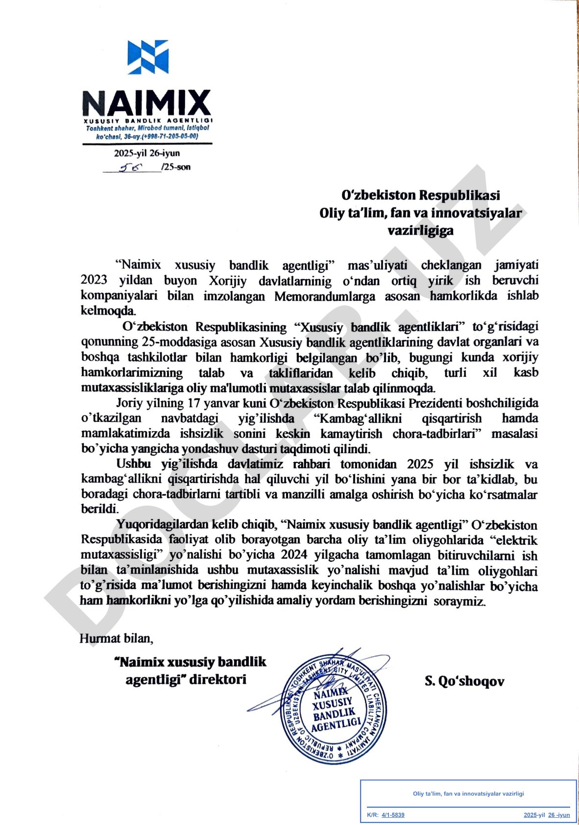 Naimix xususiy bandlik agentligi faoliyati va xorijiy hamkorlik