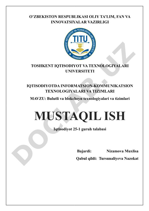 Bulutli va blokcheyn texnologiyalari va tizimlari