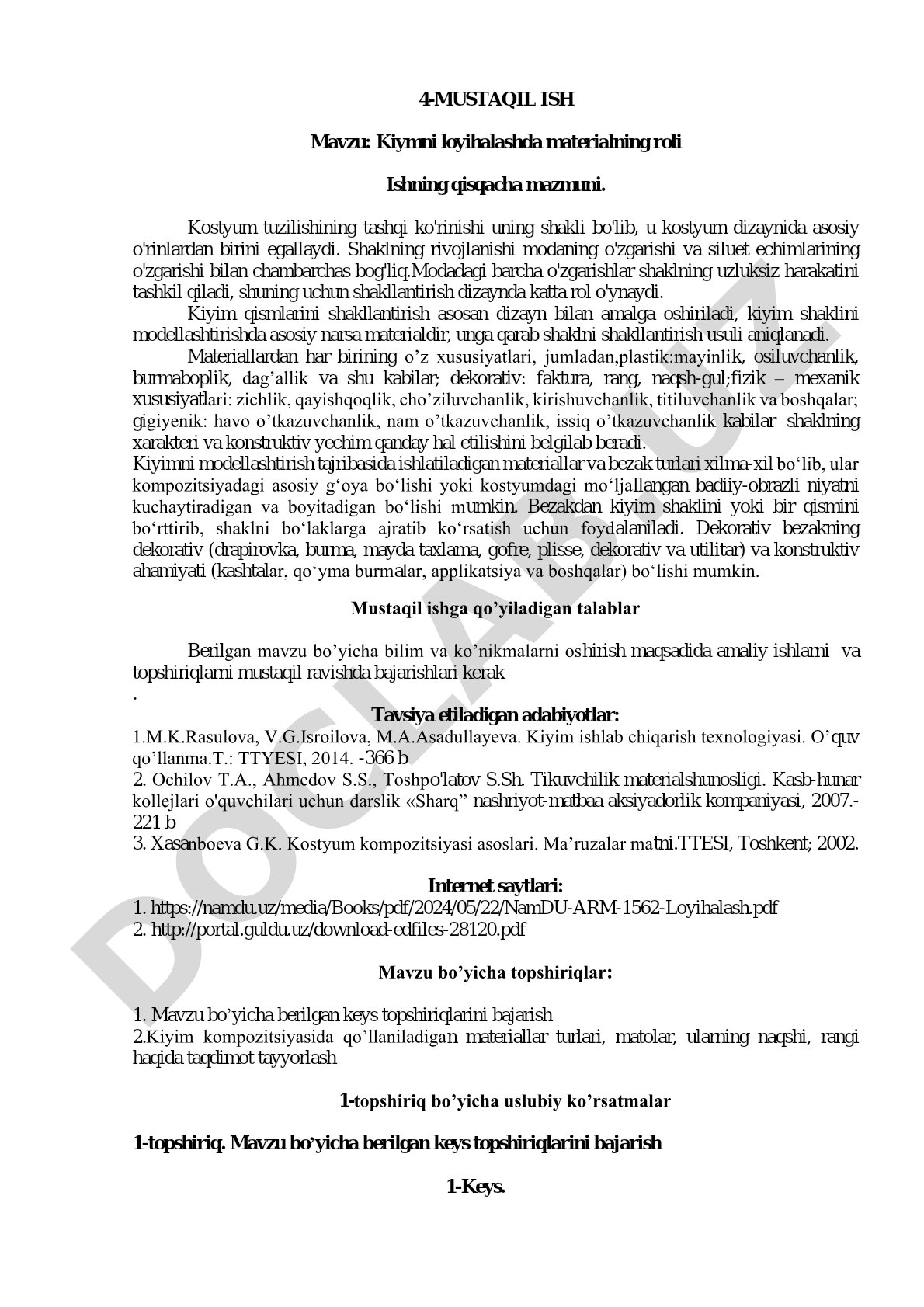 Kiymni loyihalashda materialning roli