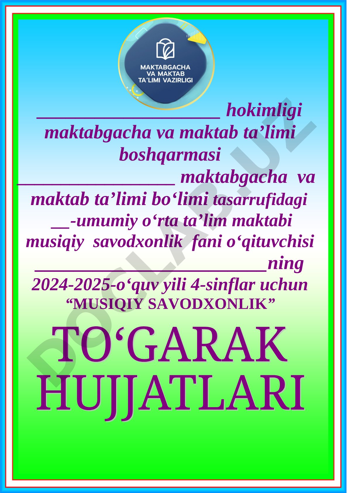 4-sinflar uchun musiqiy savodxonlik to‘garagi