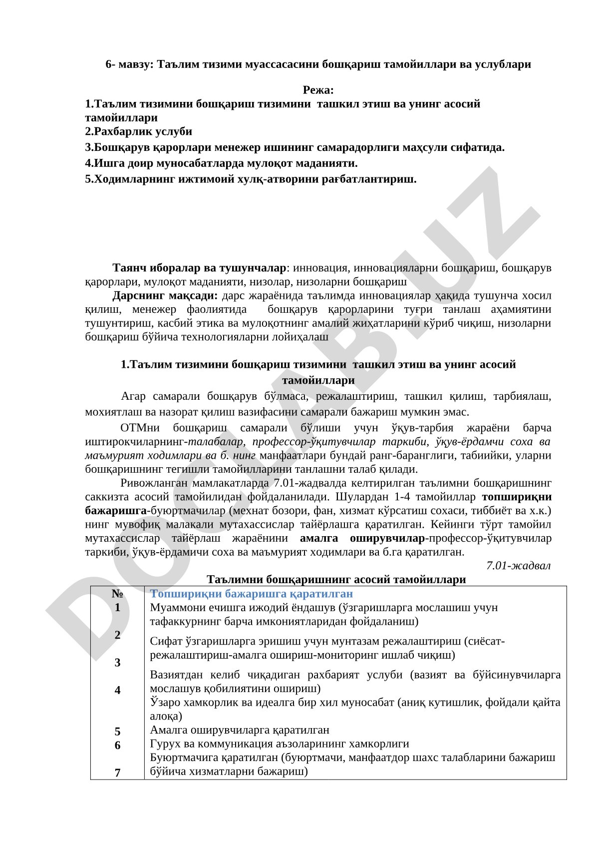 Таълим тизими муассасасини бошқариш тамойиллари ва услублари
