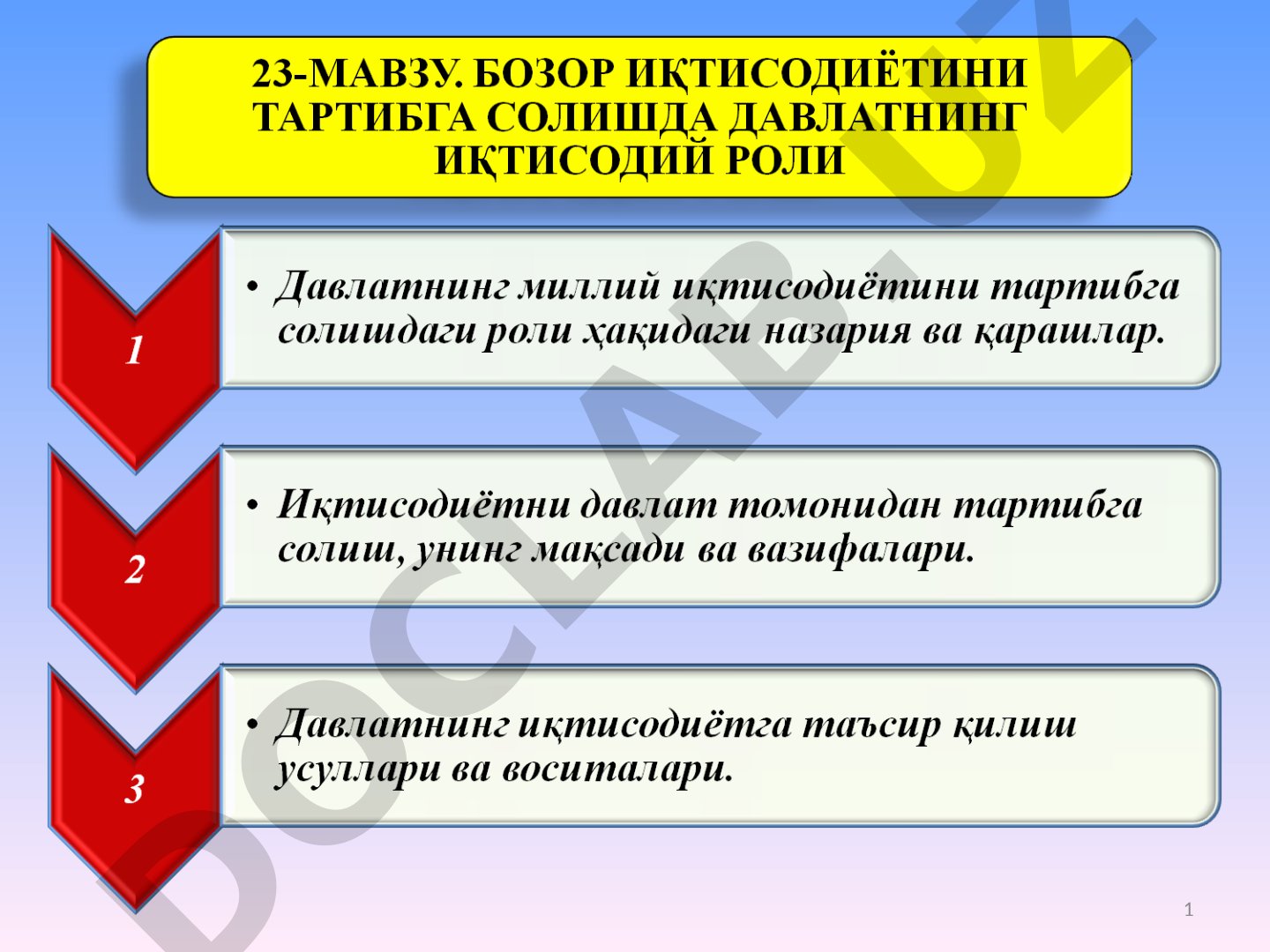 Давлатнинг миллий иқтисодиётини тартибга солишдаги роли
