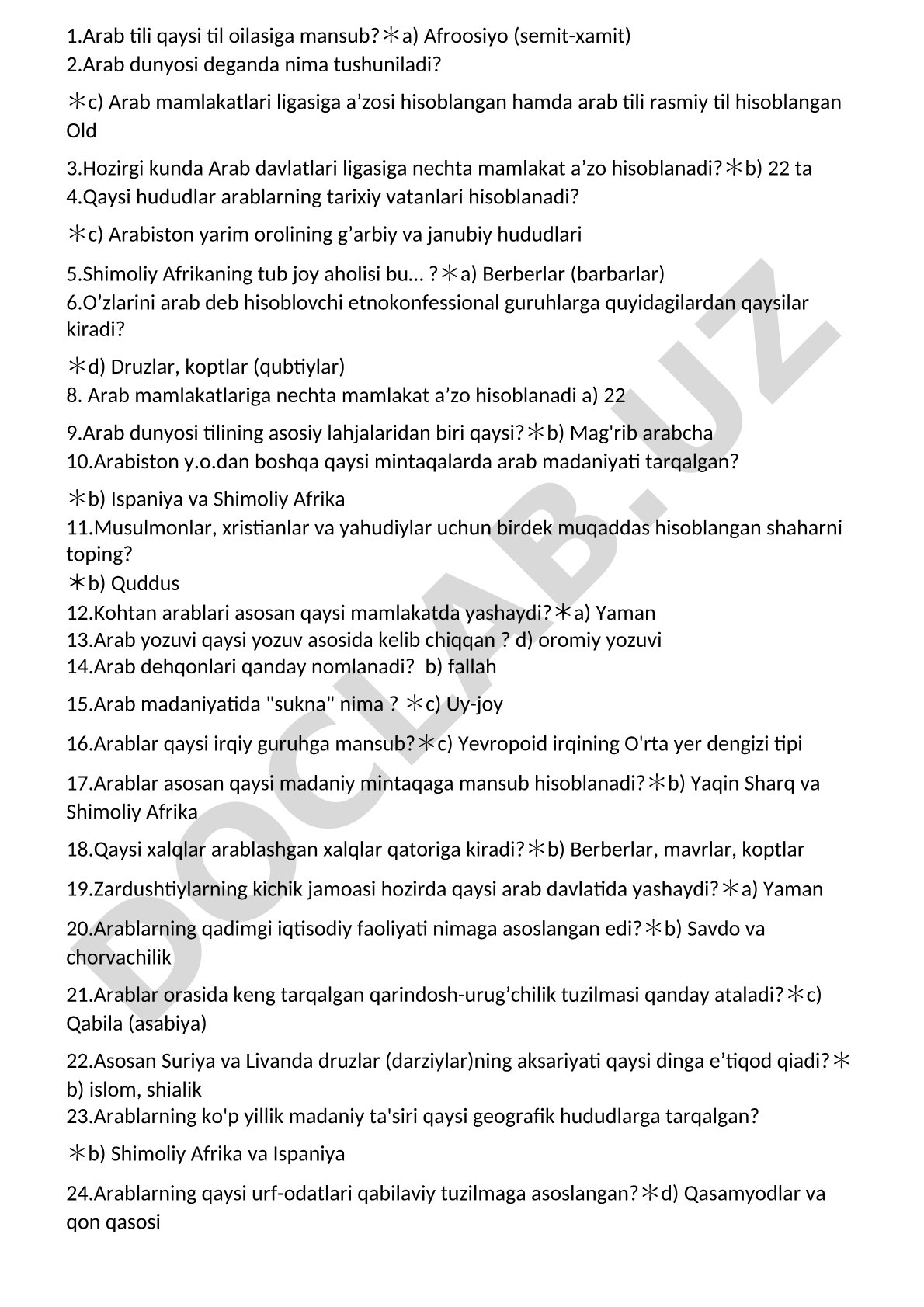 Arab tili va madaniyati test savollari