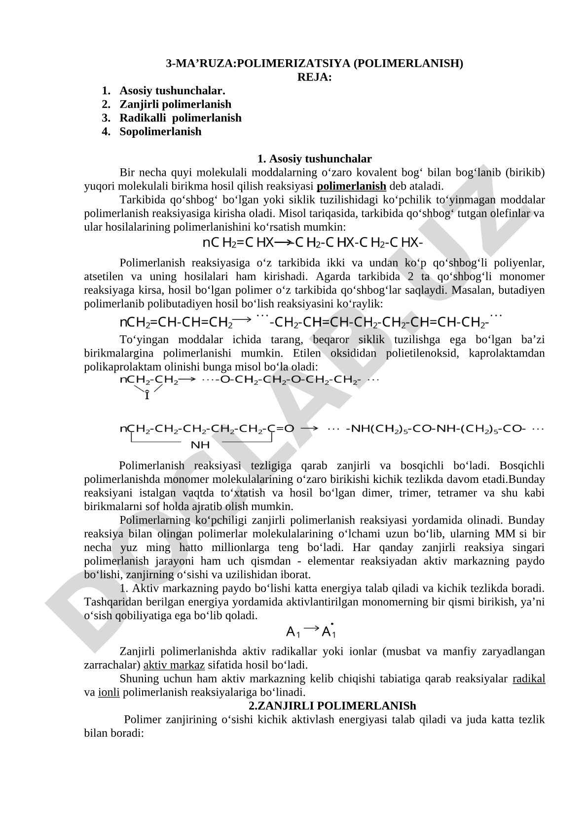 Polimerizatsiya (polimerlanish)