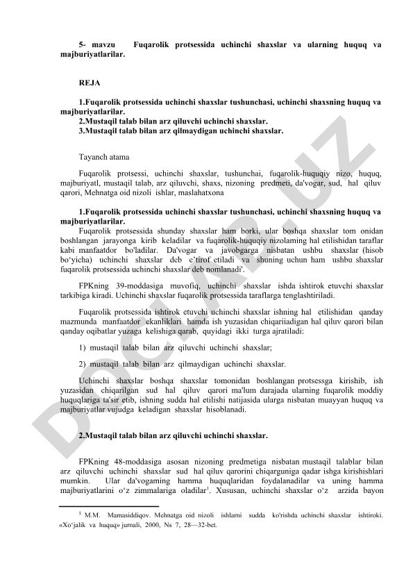 Fuqarolik protsessida uchinchi shaxslar va ularning huquq va majburiyatlari