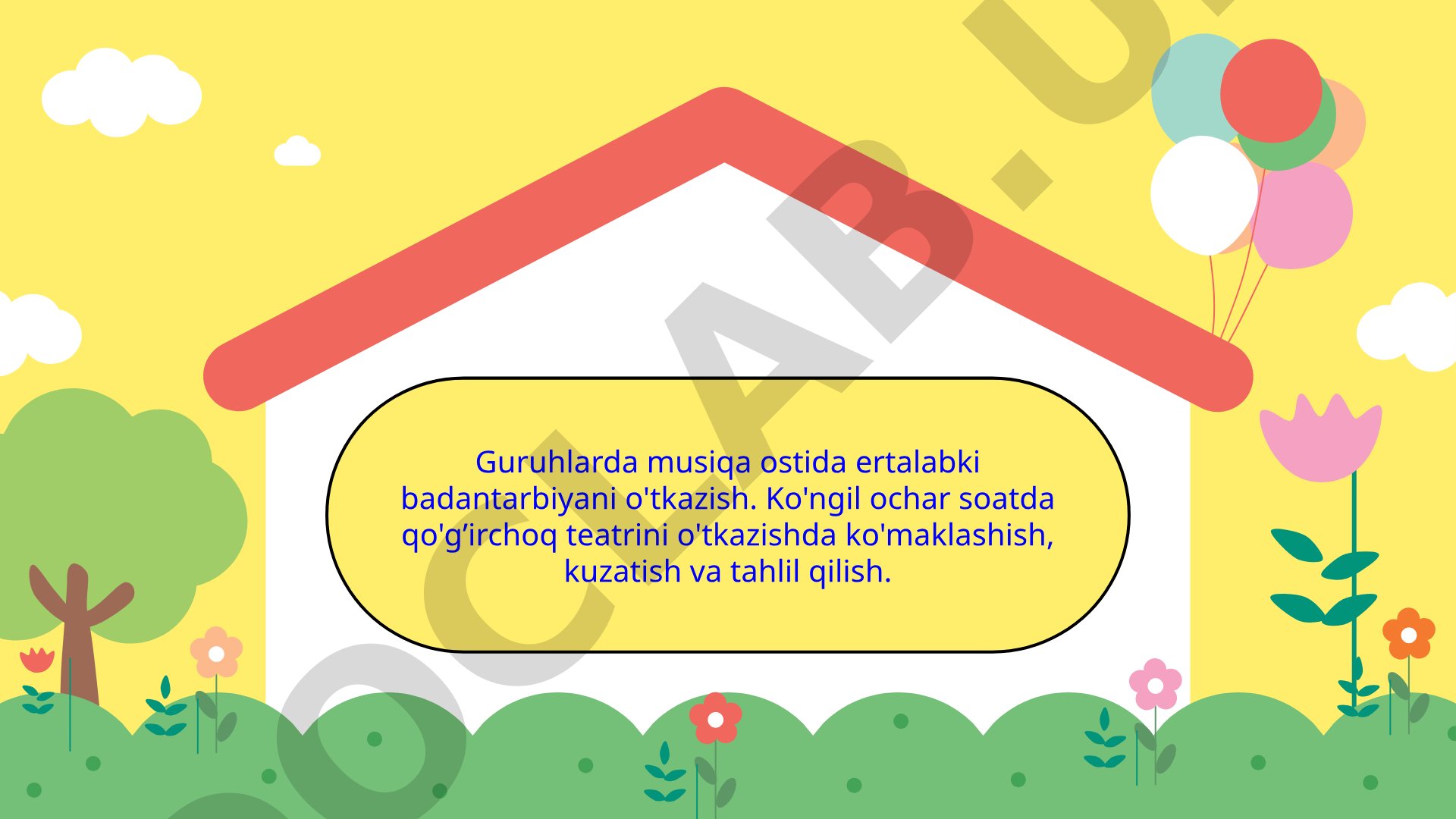 Guruhlarda musiqa ostida ertalabki badantarbiyani o'tkazish