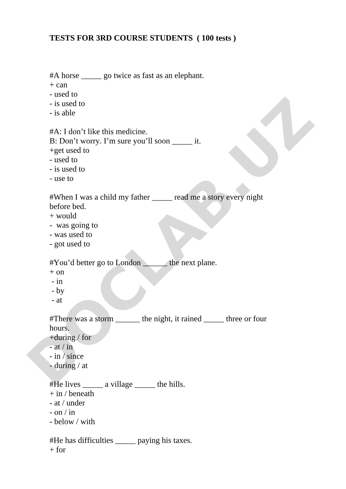 Tests for 3rd course students