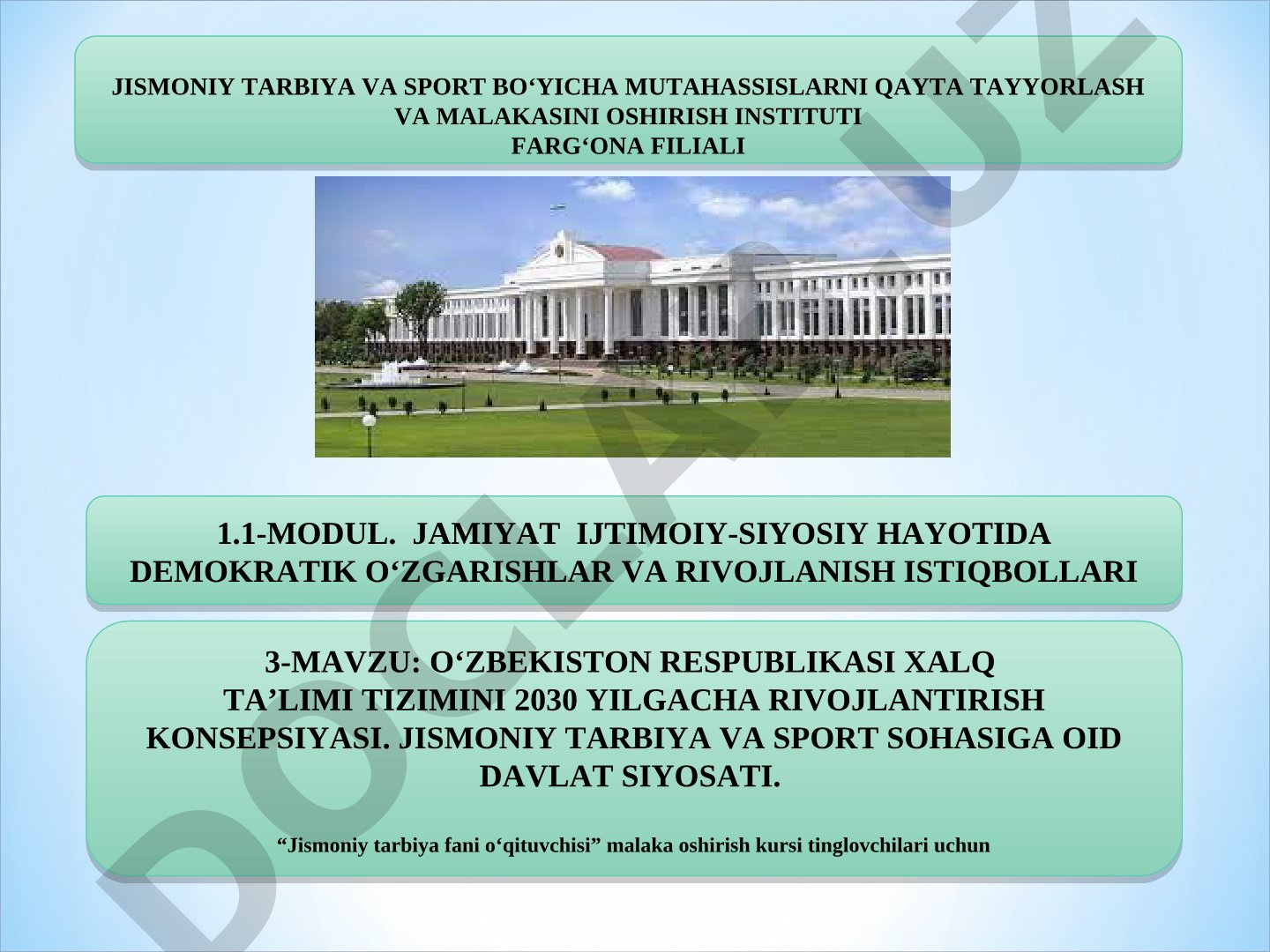 O‘zbekiston Respublikasi Xalq ta’limi tizimini 2030-yilgacha rivojlantirish konsepsiyasi. Jismoniy tarbiya va sport sohasiga oid davlat siyosati.