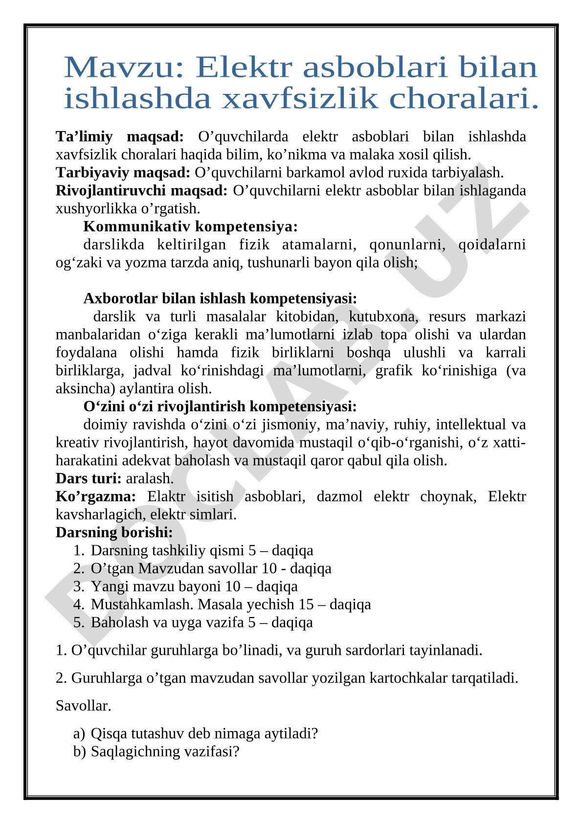 Elektr asboblari bilan ishlashda xavfsizlik qoidalari