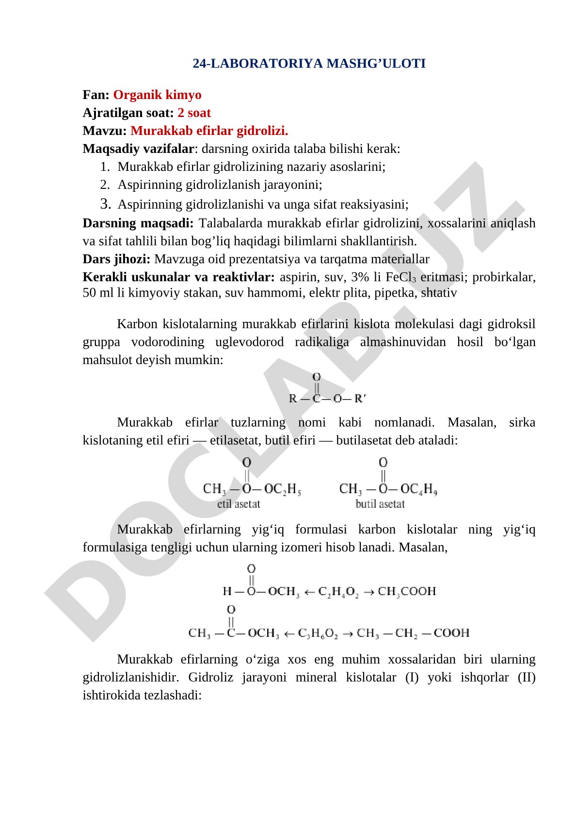 Murakkab efirlar gidrolizi
