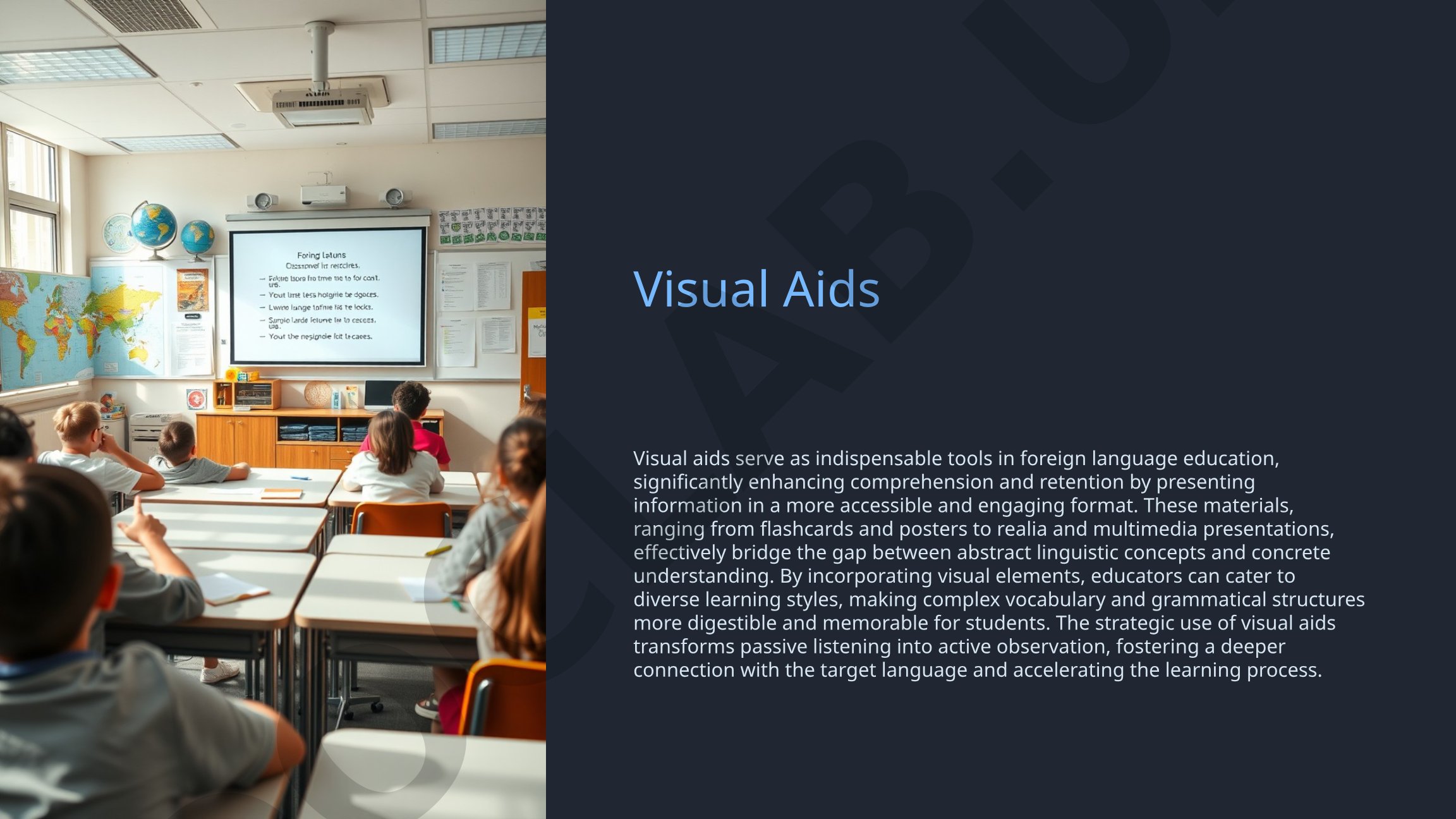 Visual aids enhance foreign language learning; includes exercises and digital tools