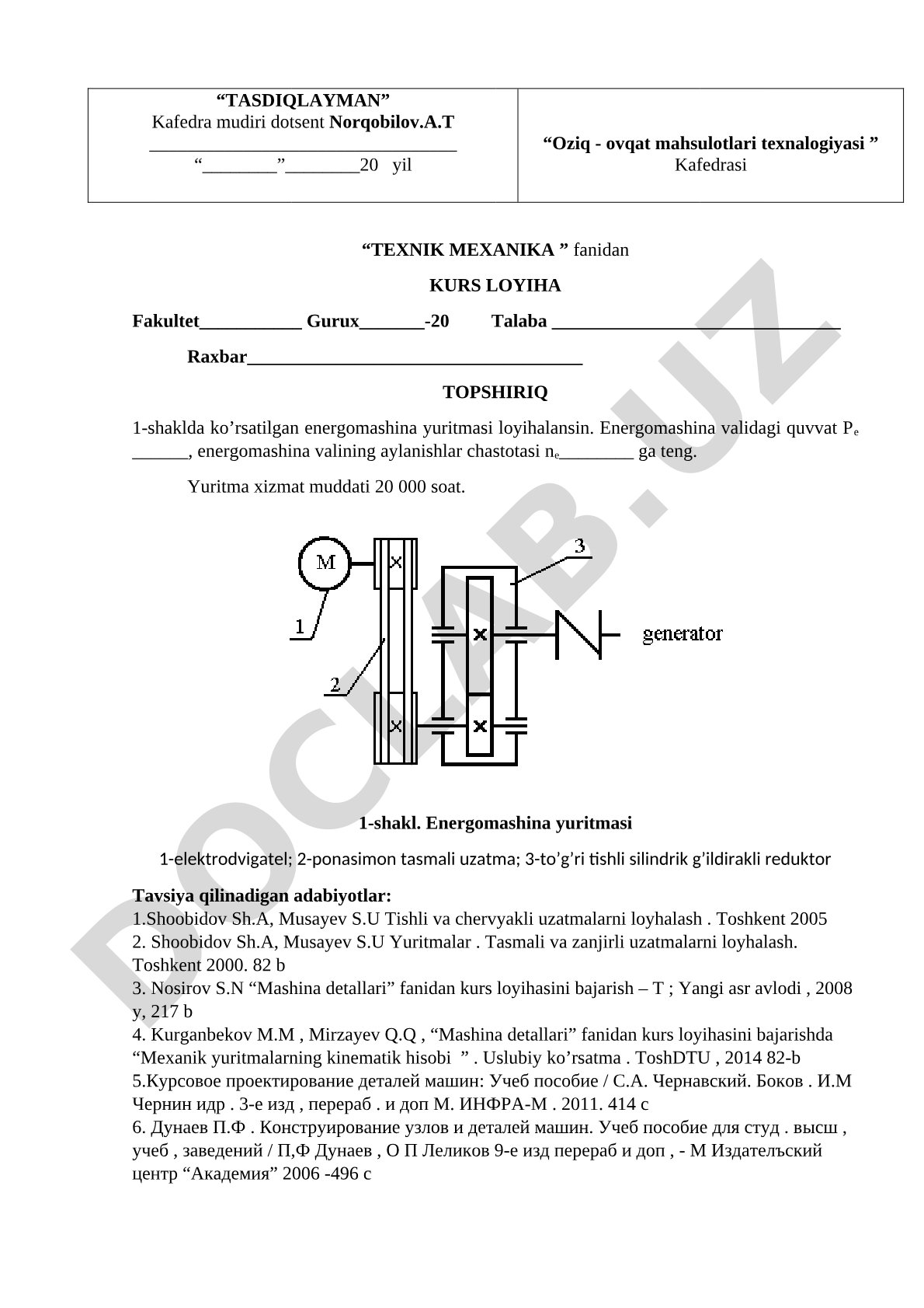 Texnik mexanika fanidan kurs loyiha