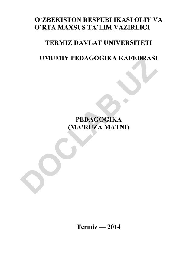 Pedagogika fanidan ma'ruza matni
