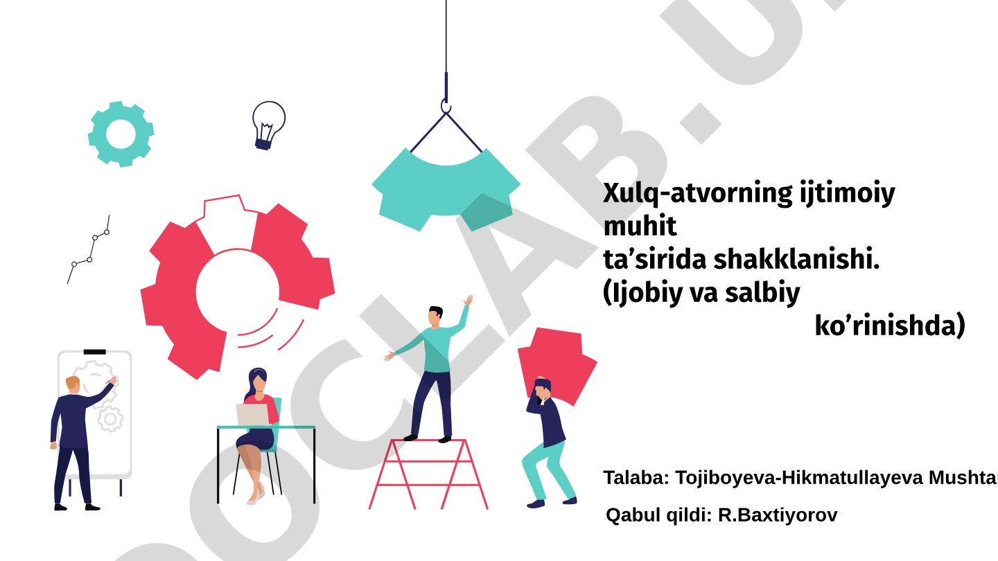 Xulq-atvorning ijtimoiy muhit ta’sirida shakllanishi. (Ijobiy va salbiy ko’rinishda)