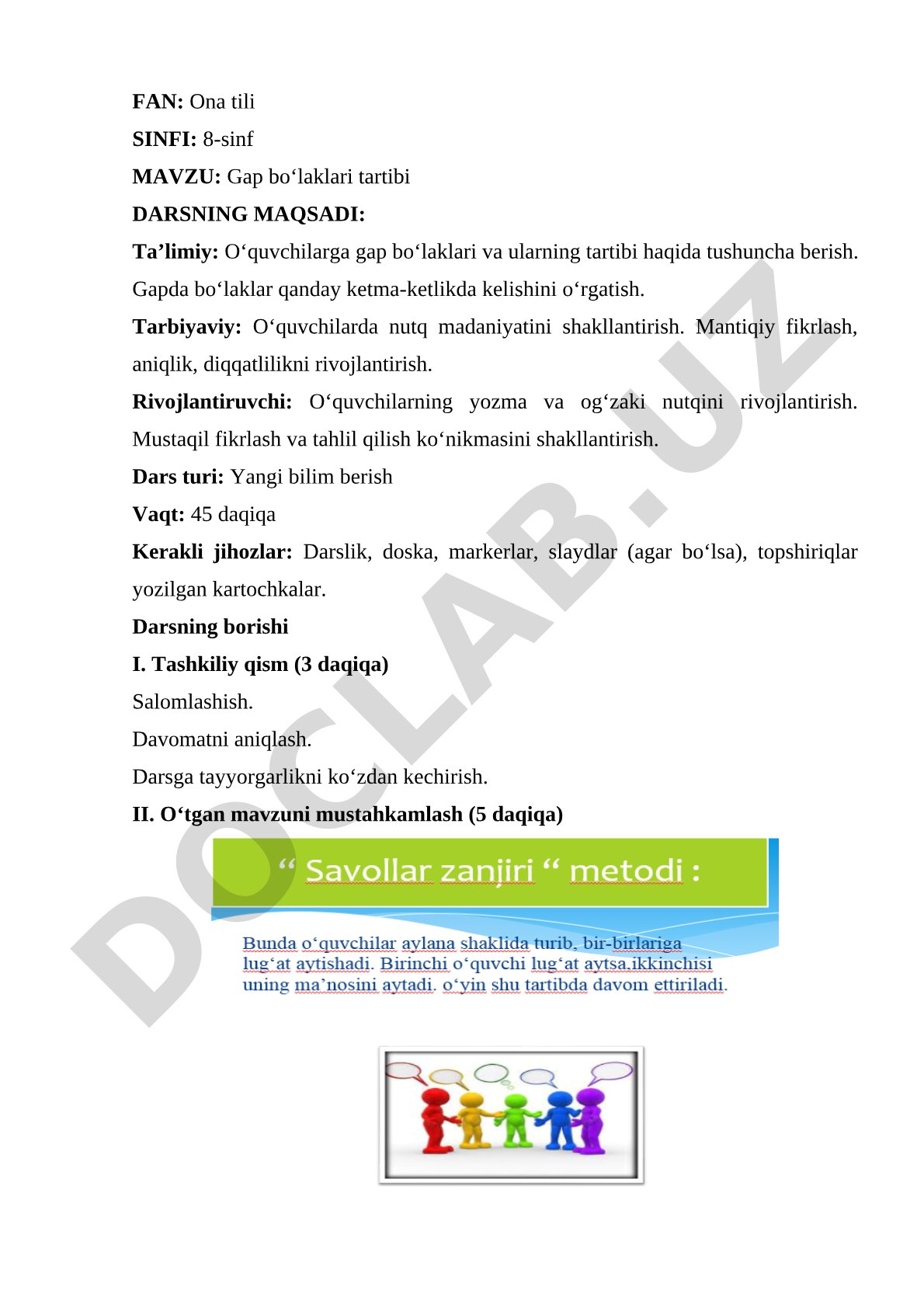 Gap bo‘laklari tartibi