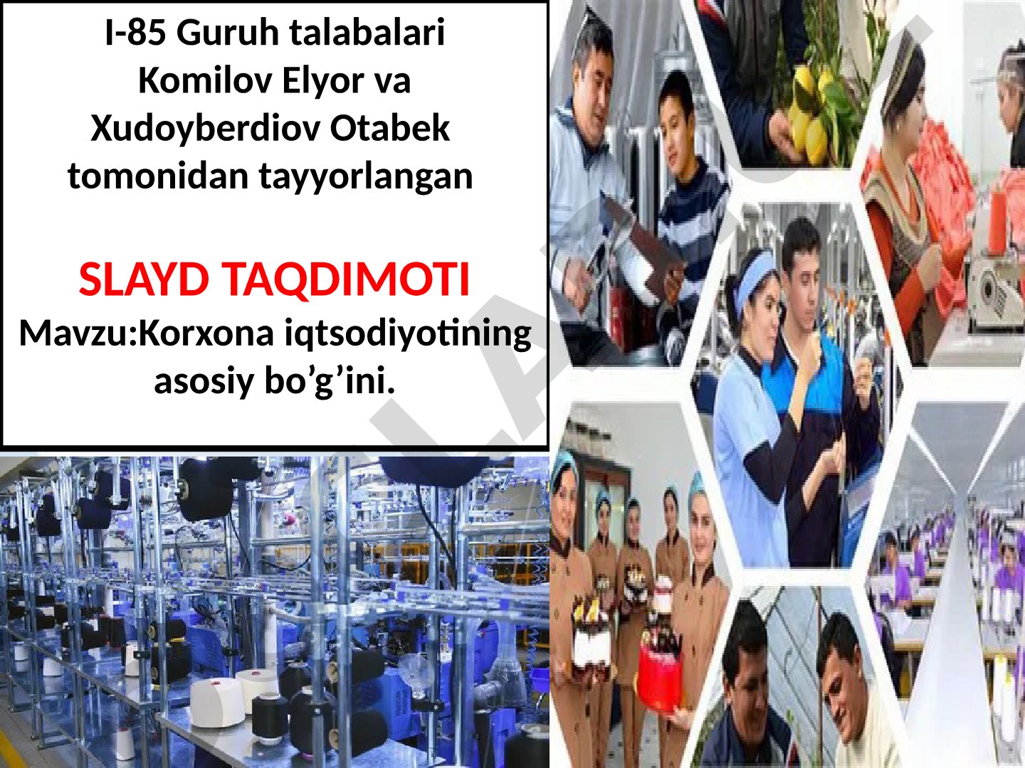 Korxona iqtisodiyotining asosiy bo'g'ini