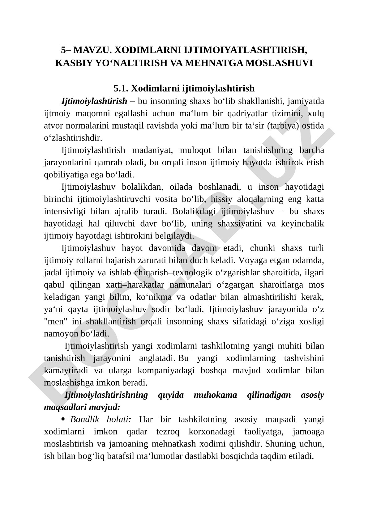 Xodimlarni ijtimoiylashtirish, kasbiy yoʻnaltirish va mehnatga moslashuvi
