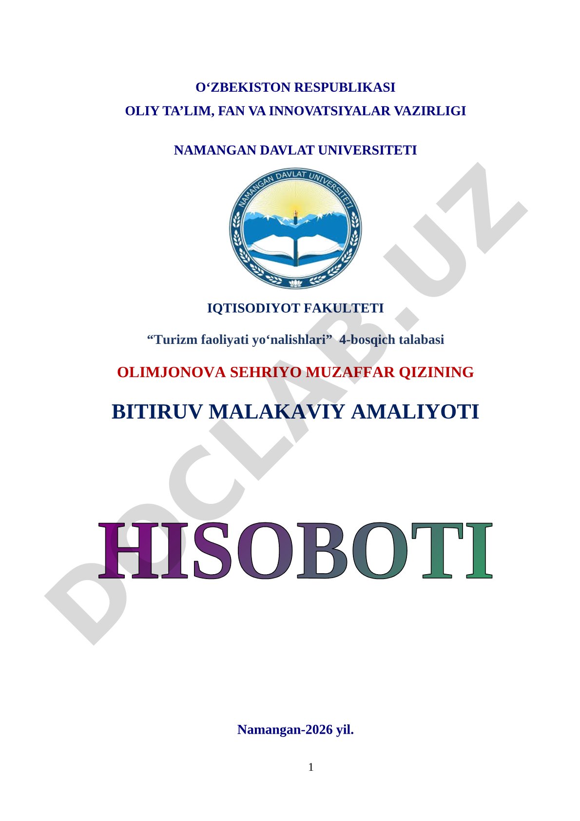 Turizm sohasining rivojlanishi va amaliyot jarayoni