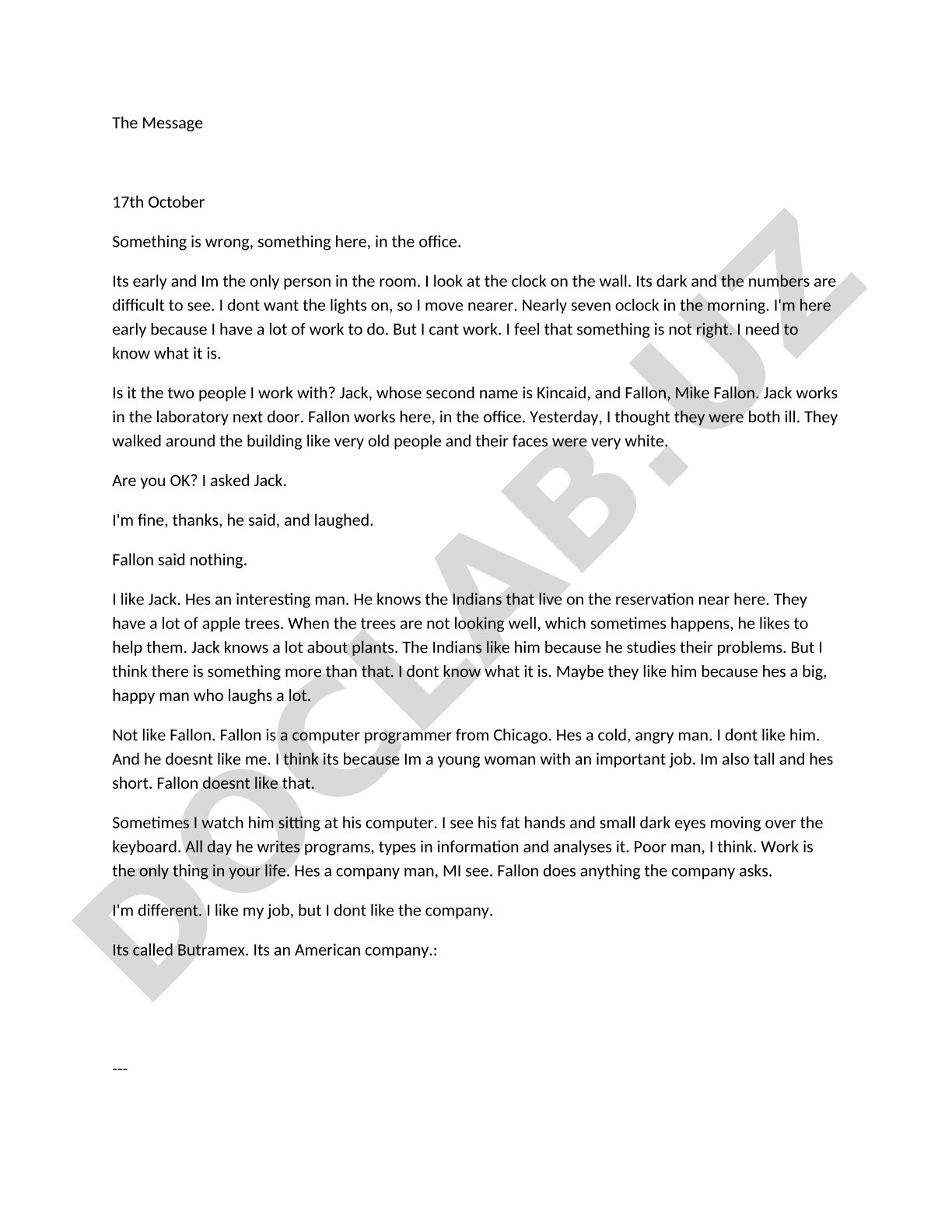The Message 17th October