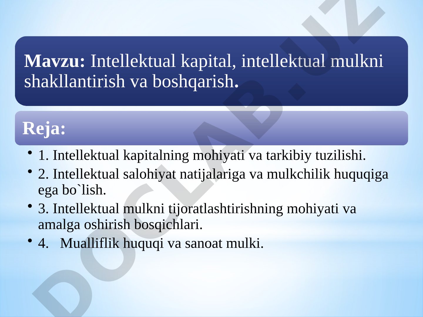 Intellektual kapital, intellektual mulkni shakllantirish va boshqarish