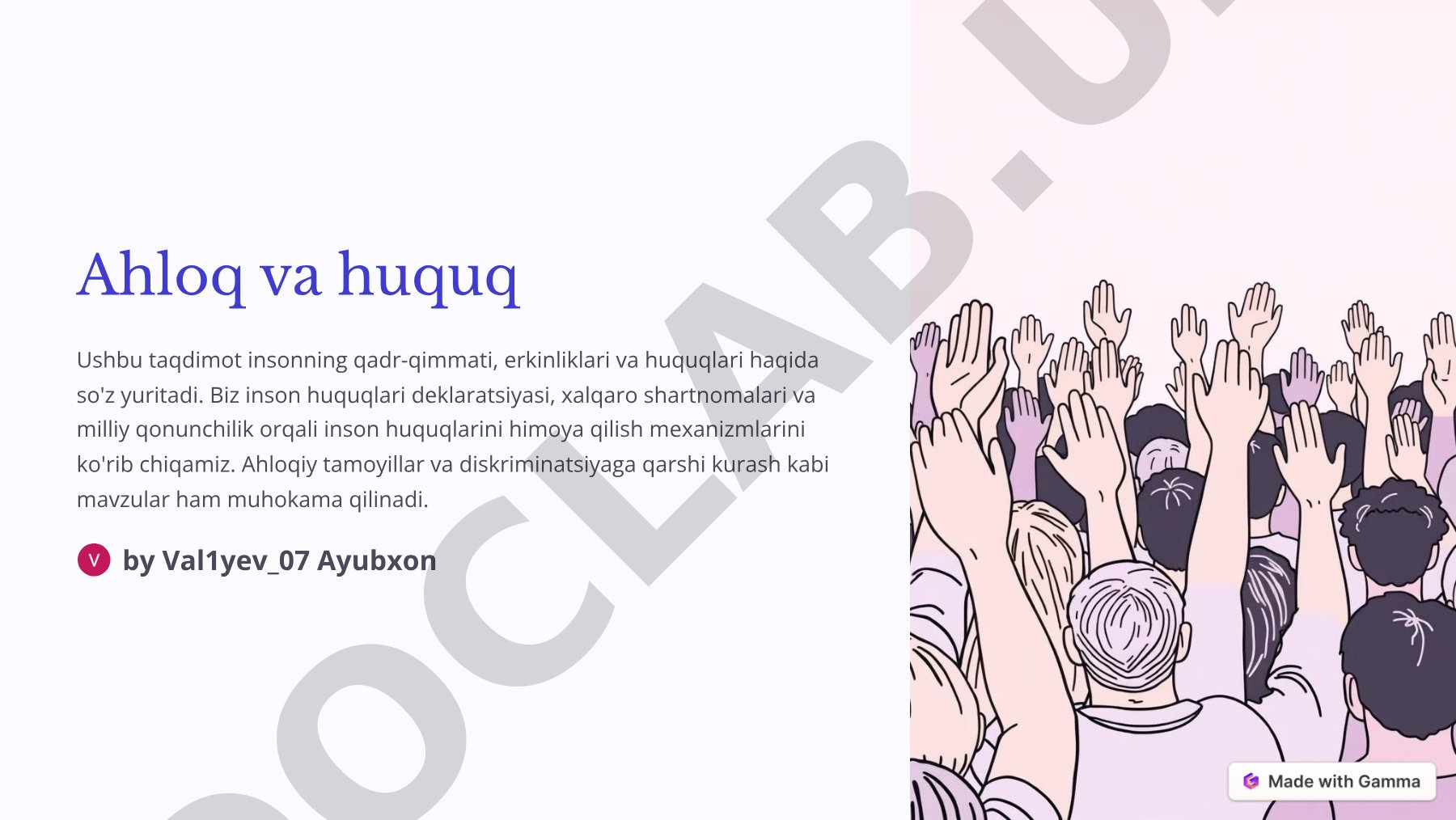 Ahloq va huquq: Inson qadr-qimmati, erkinliklari va huquqlari