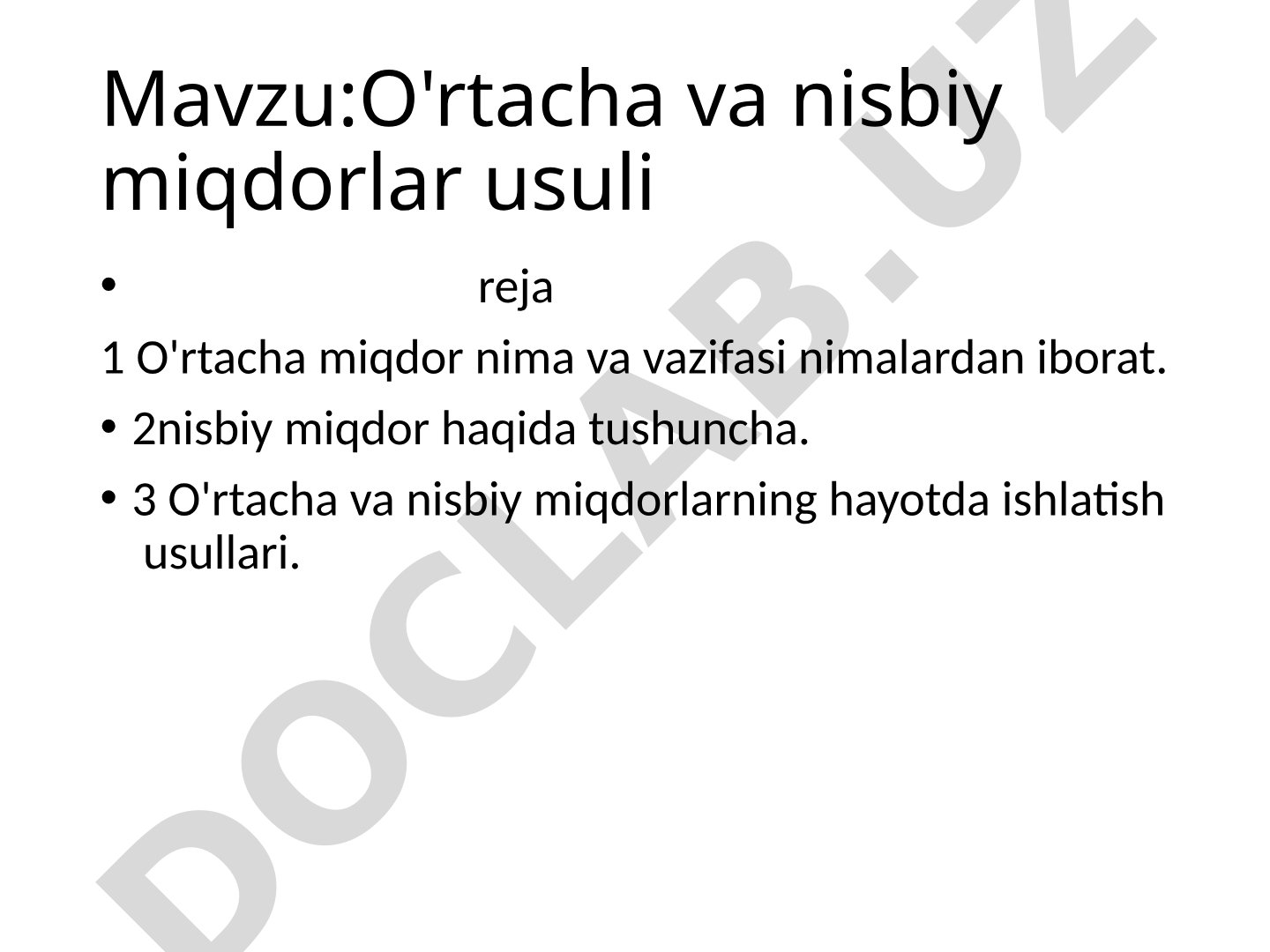 O'rtacha va nisbiy miqdorlar usuli