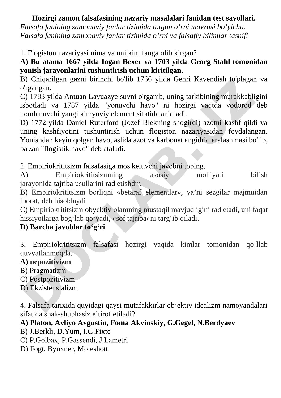 Falsafa fanining zamonaviy fanlar tizimida tutgan o‘rni