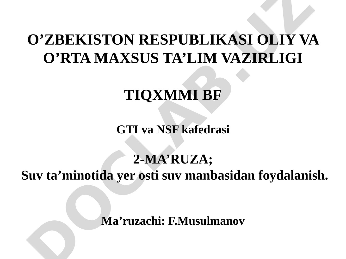 Suv ta’minotida yer osti suv manbasidan foydalanish