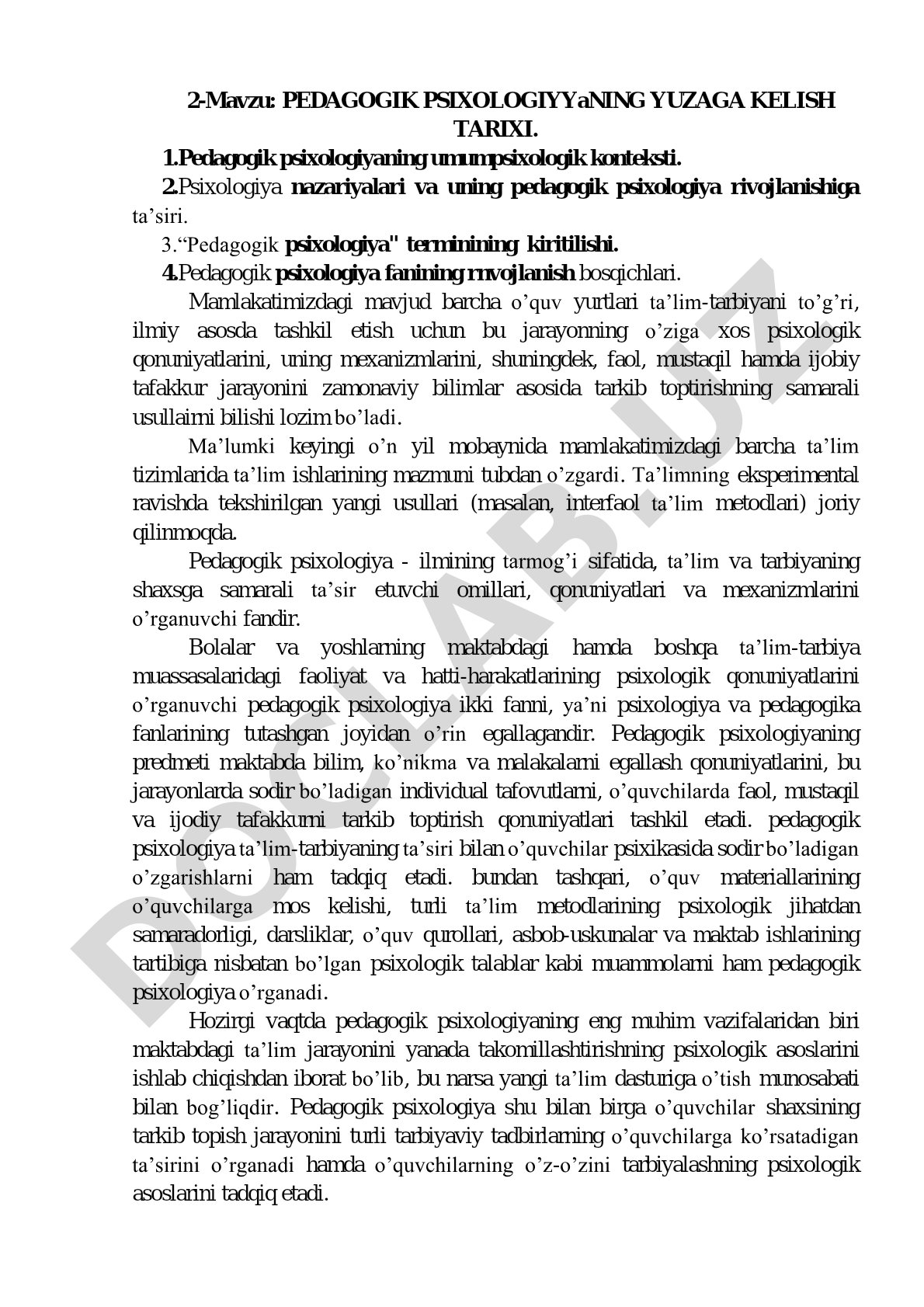 Pedagogik psixologiyaning yuzaga kelish tarixi