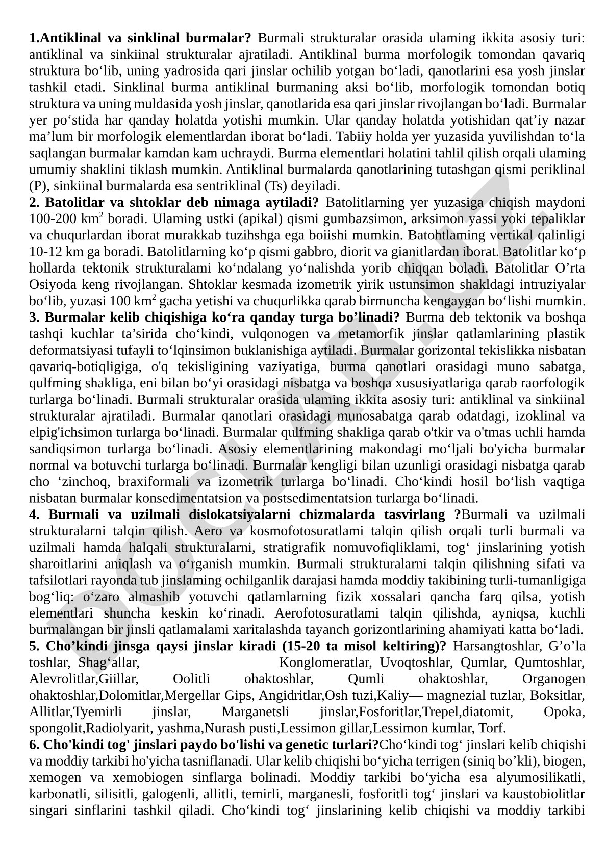 Antiklinal va sinklinal burmalar, batolitlar va shtoklar