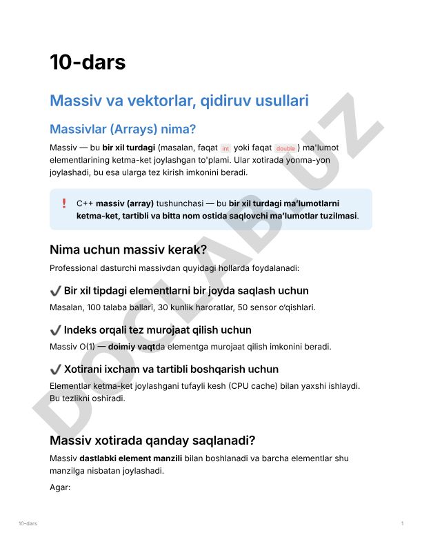 Massiv va vektorlar, qidiruv usullari