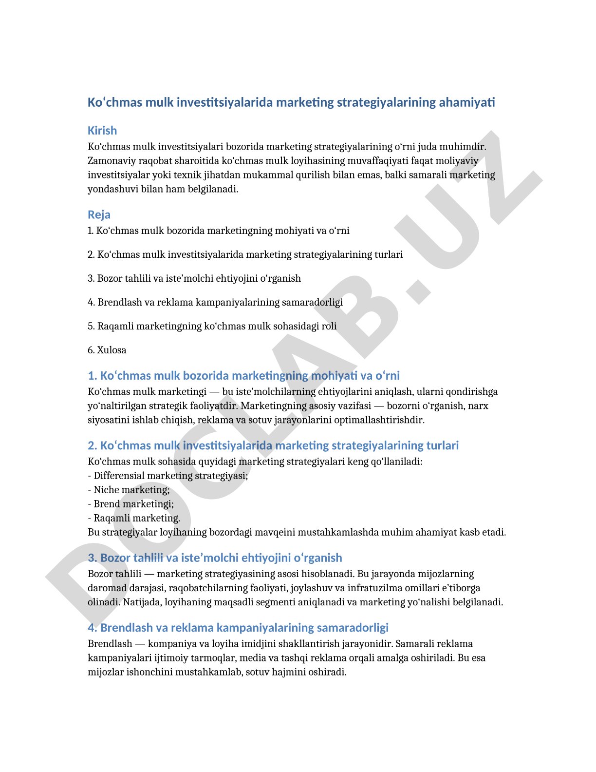 Ko‘chmas mulk investitsiyalarida marketing strategiyalarining ahamiyati