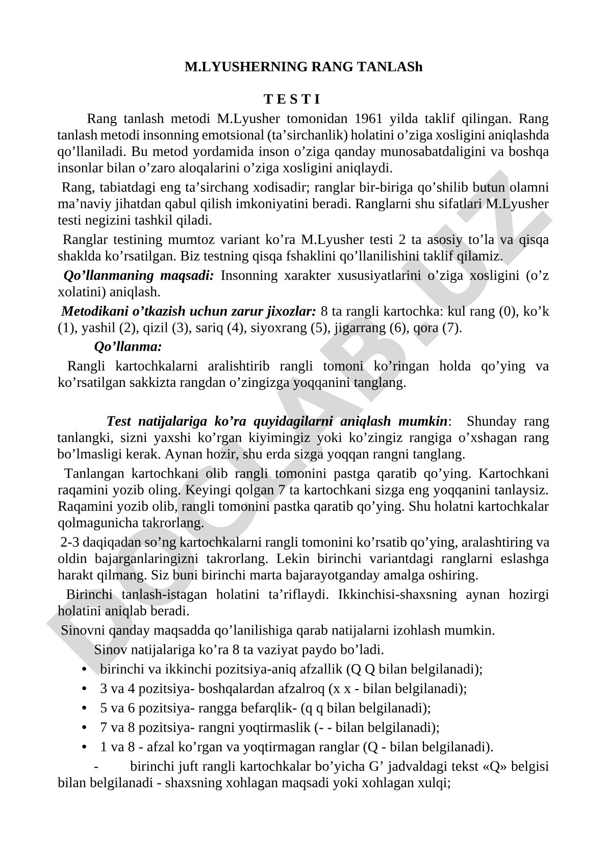 M.Lyusherning rang tanlash testi