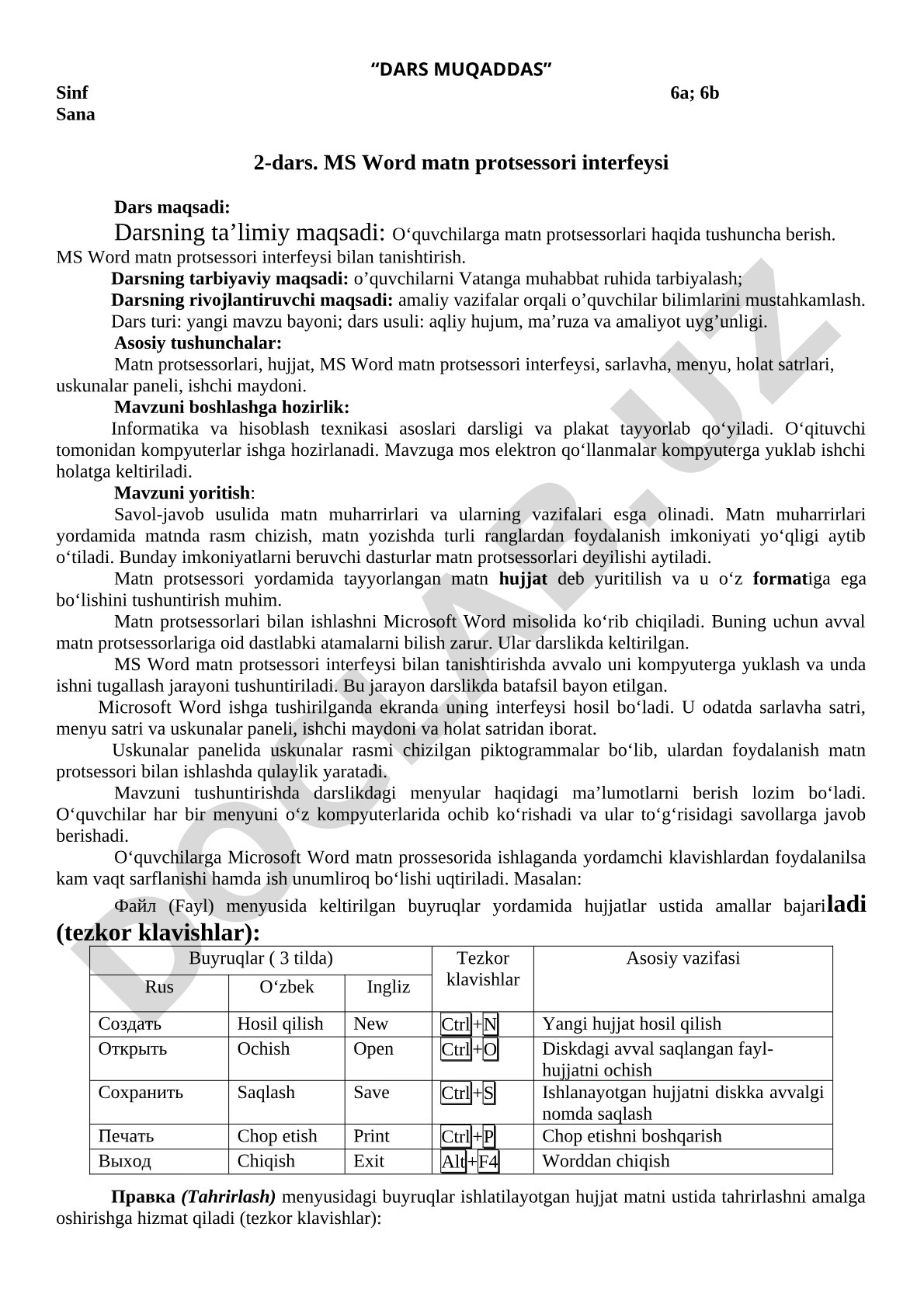 MS Word matn protsessori interfeysi