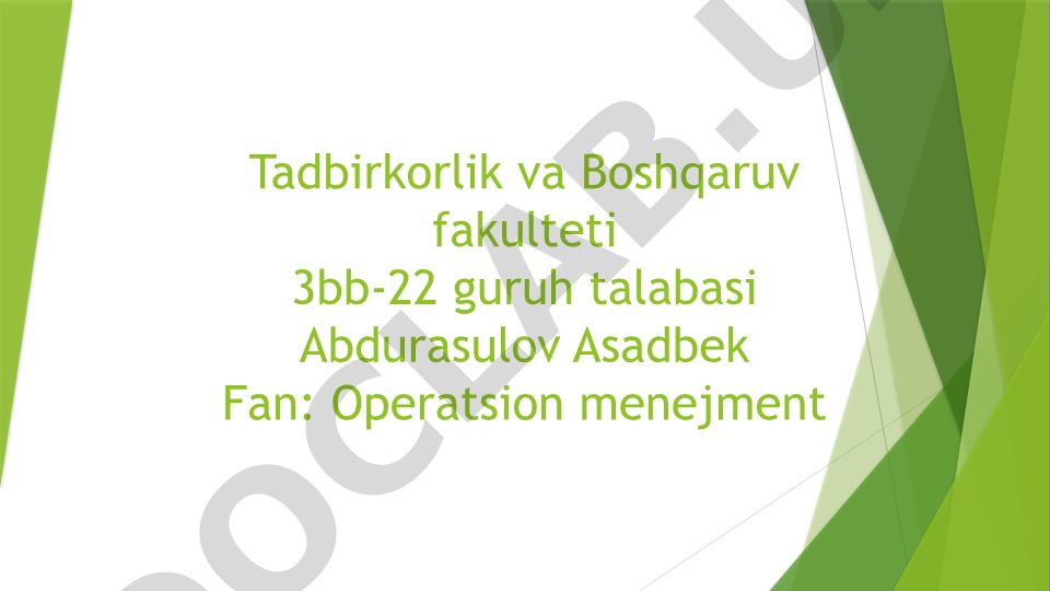 Xorijiy kompaniyalarda operatsion menejmentni amalga oshirish
