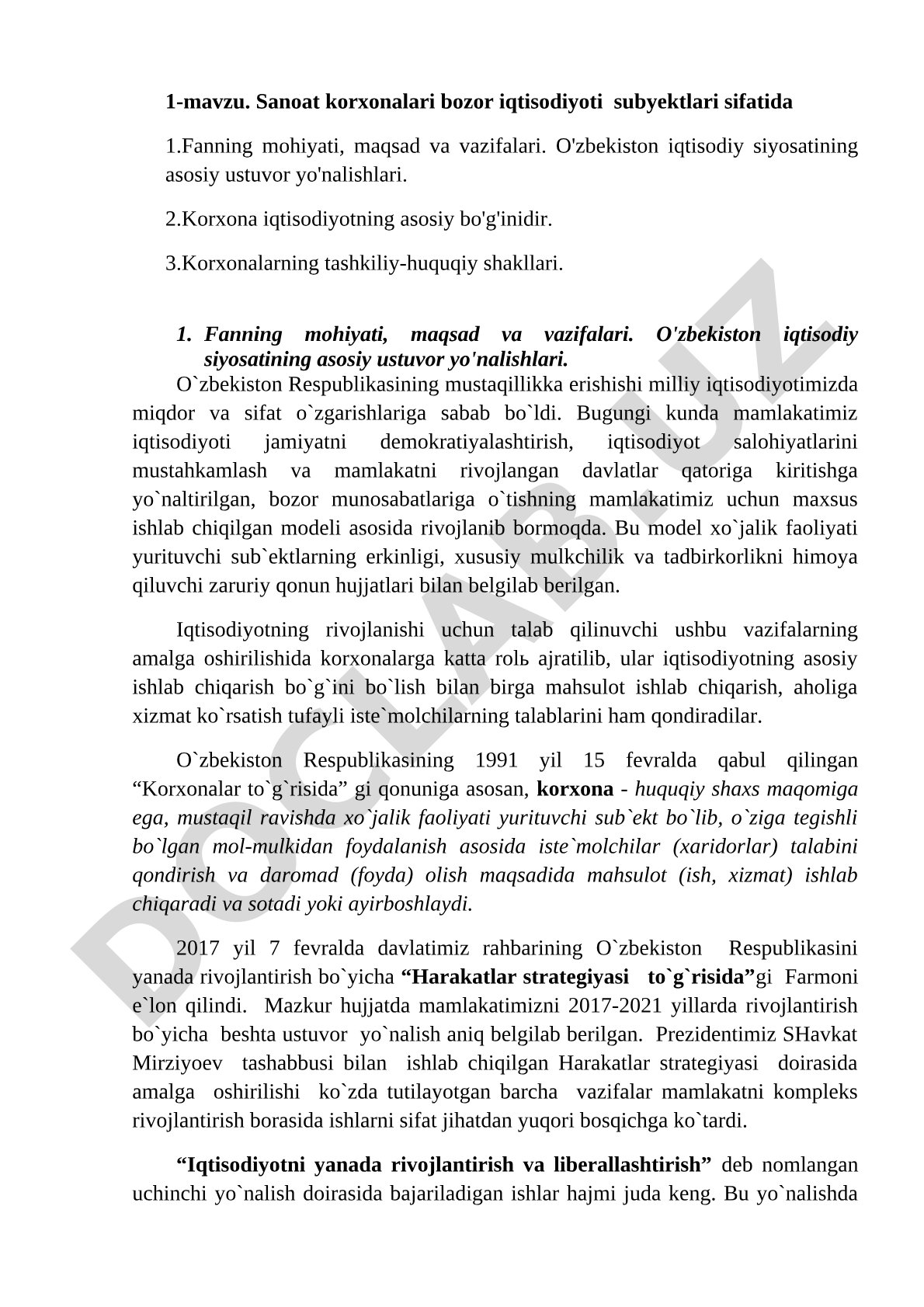Sanoat korxonalari bozor iqtisodiyoti subyektlari sifatida