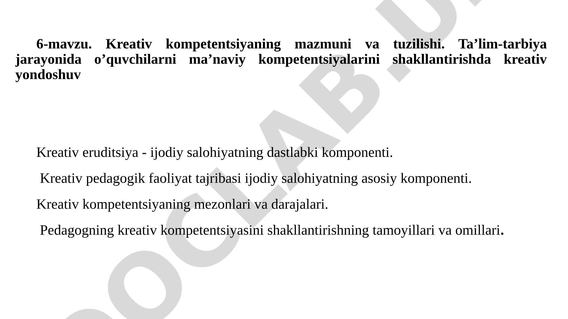 Kreativ kompetentsiyaning mazmuni va tuzilishi