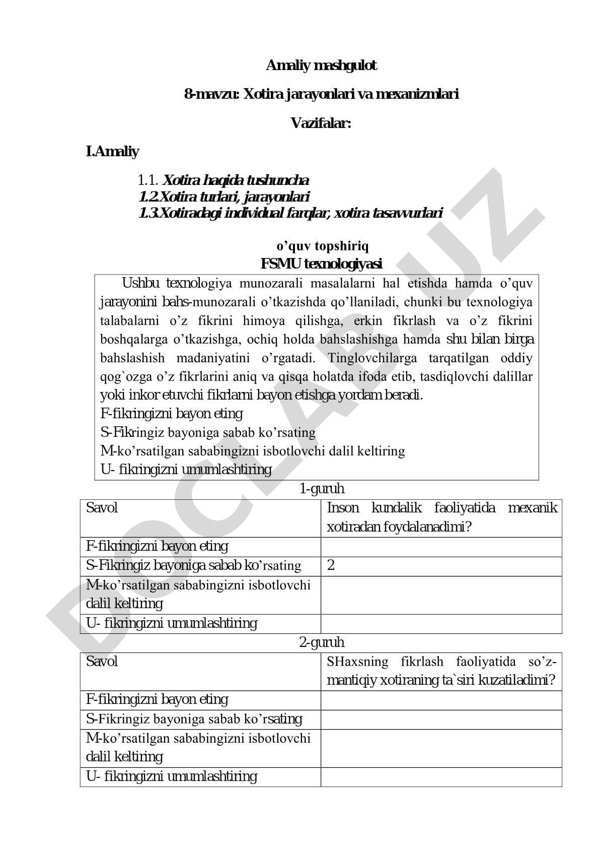 Xotira jarayonlari va mexanizmlari