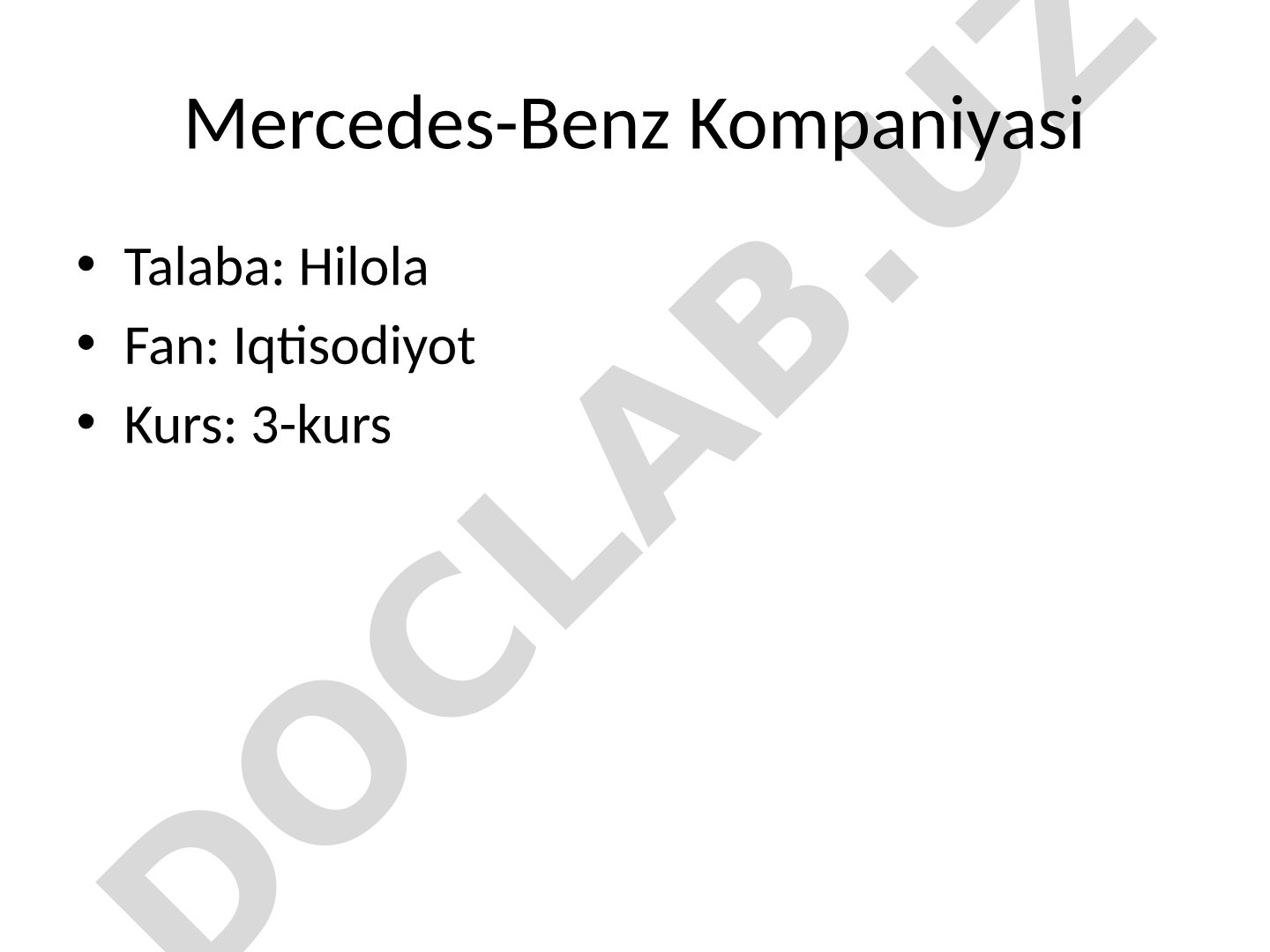 Mercedes-Benz kompaniyasi haqida taqdimot