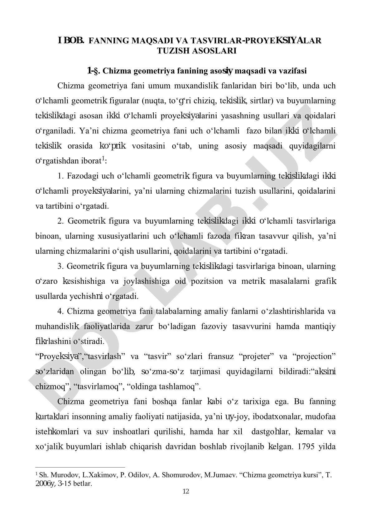 Chizma geometriya fanining maqsadi va vazifasi