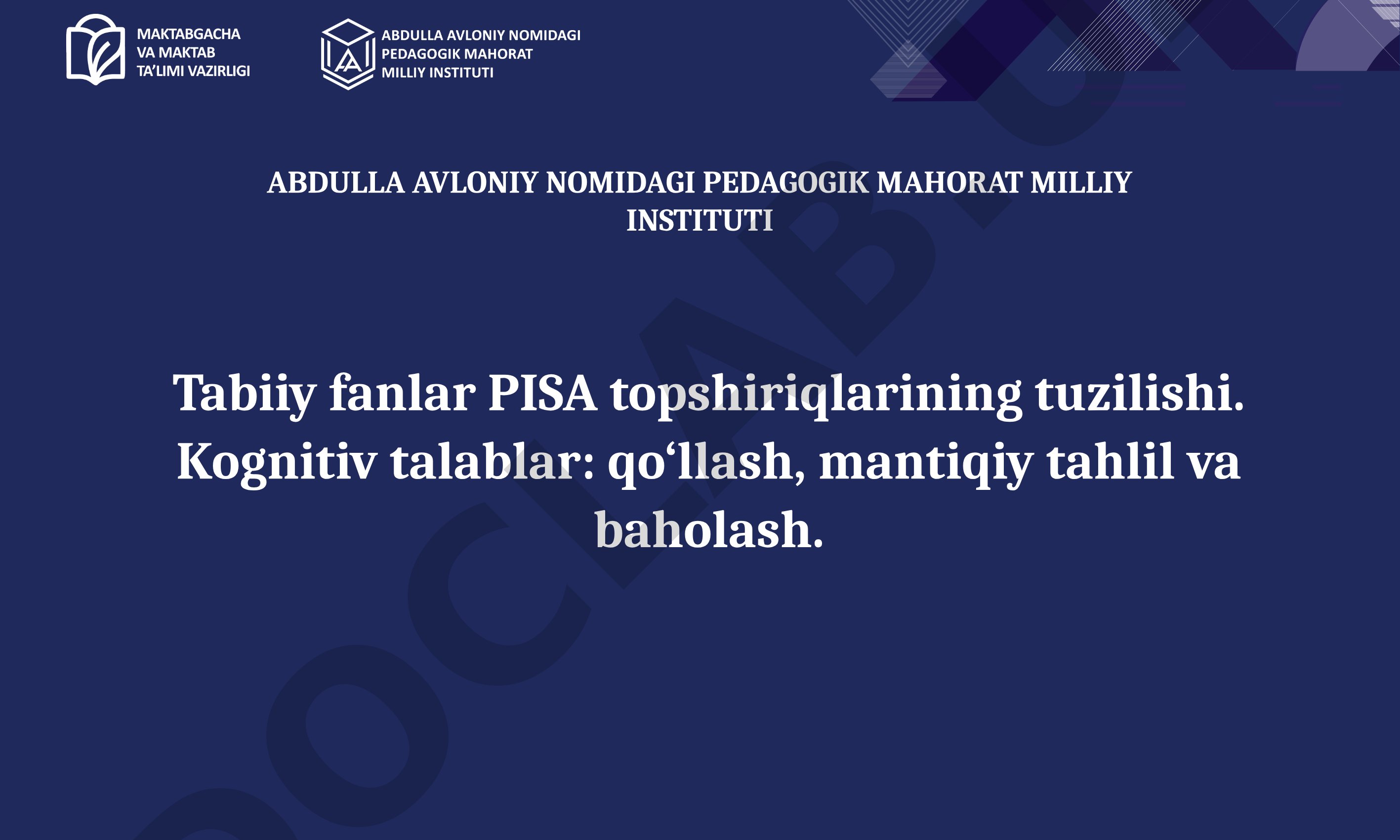 Tabiiy fanlar PISA topshiriqlarining tuzilishi