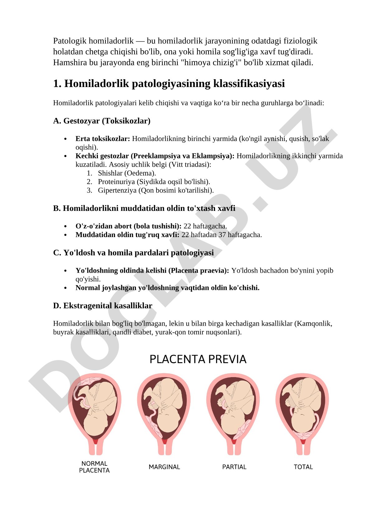 Patologik homiladorlik klassifikatsiyasi