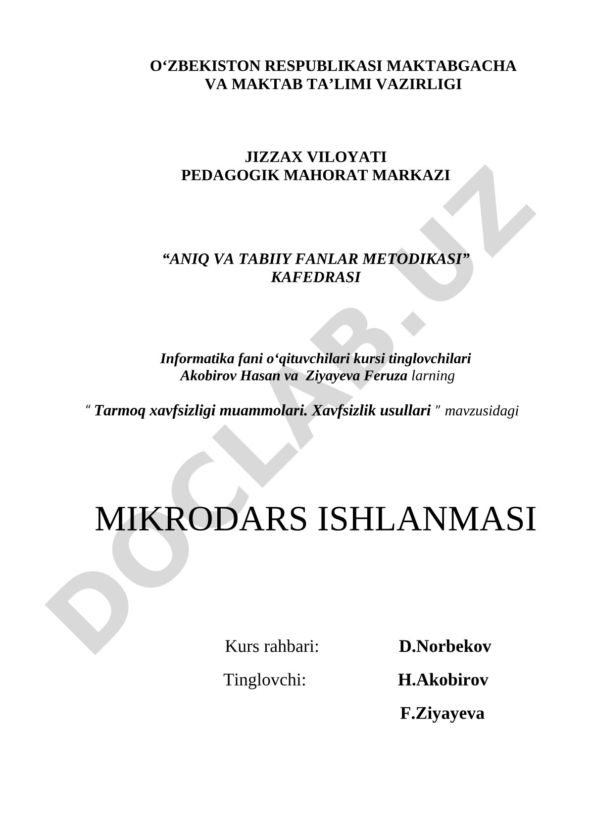 Tarmoq xavfsizligi muammolari. Xavfsizlik usullari