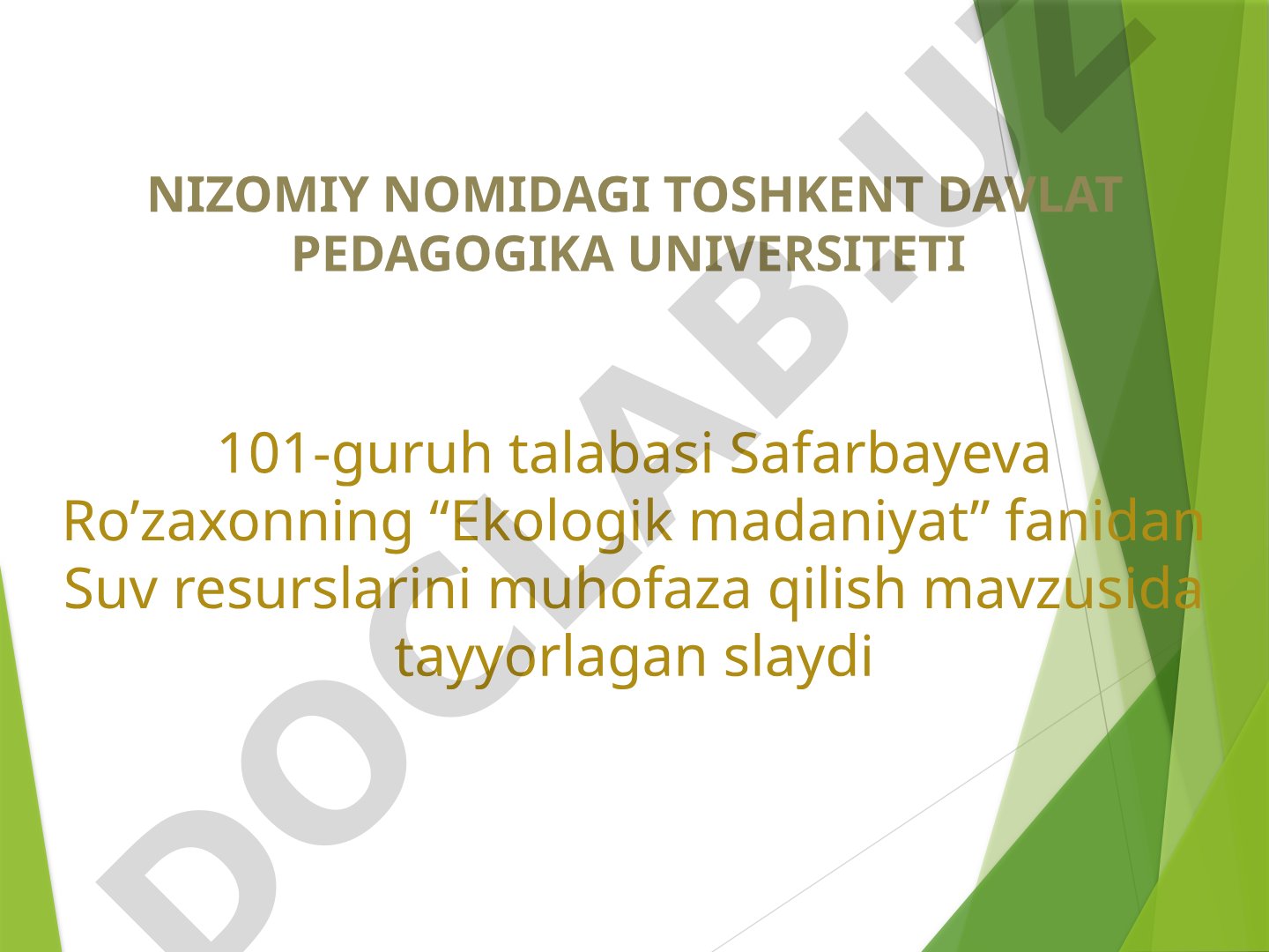 Suv resurslarini muhofaza qilish