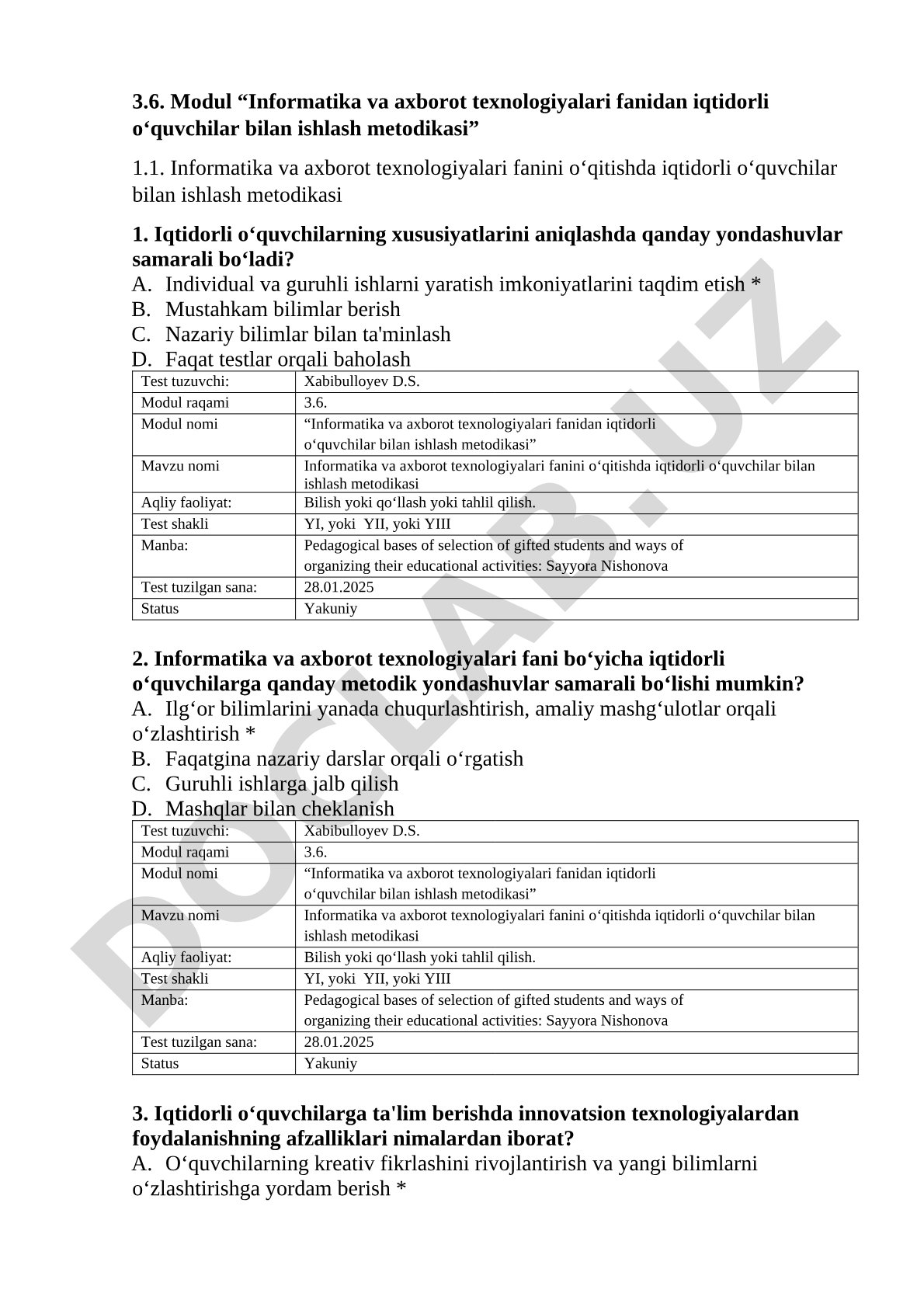 Informatika va axborot texnologiyalari fanini o‘qitishda iqtidorli o‘quvchilar bilan ishlash metodikasi