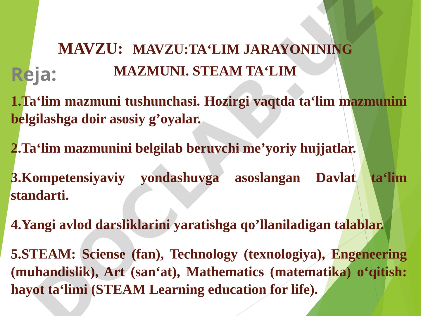 Ta'lim jarayonining mazmuni. STEAM ta'lim